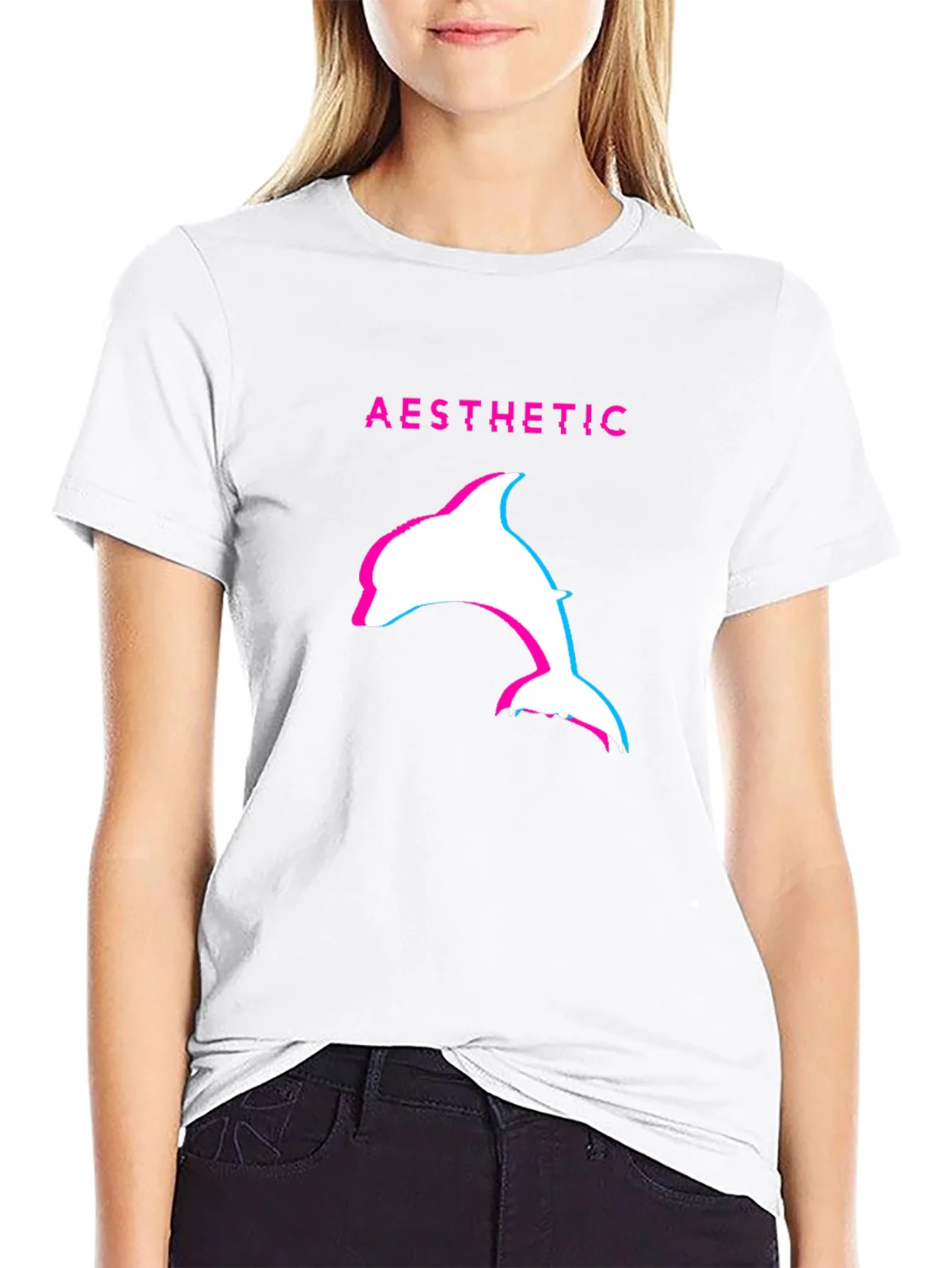Aesthetic Dolphin Graphic Tee - Black Casual T-Shirt