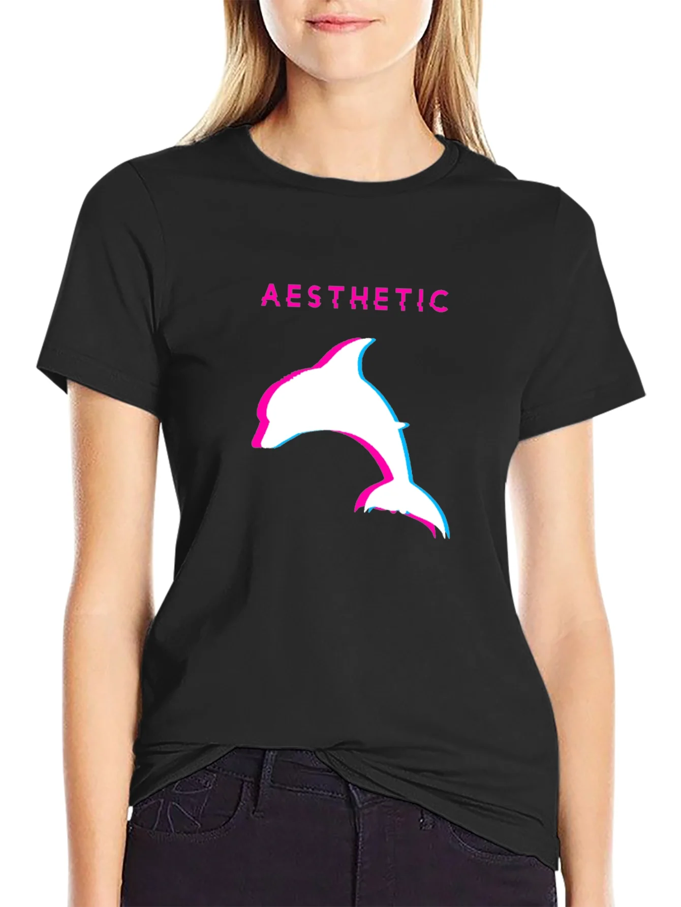 Aesthetic Dolphin Graphic Tee - Black Casual T-Shirt