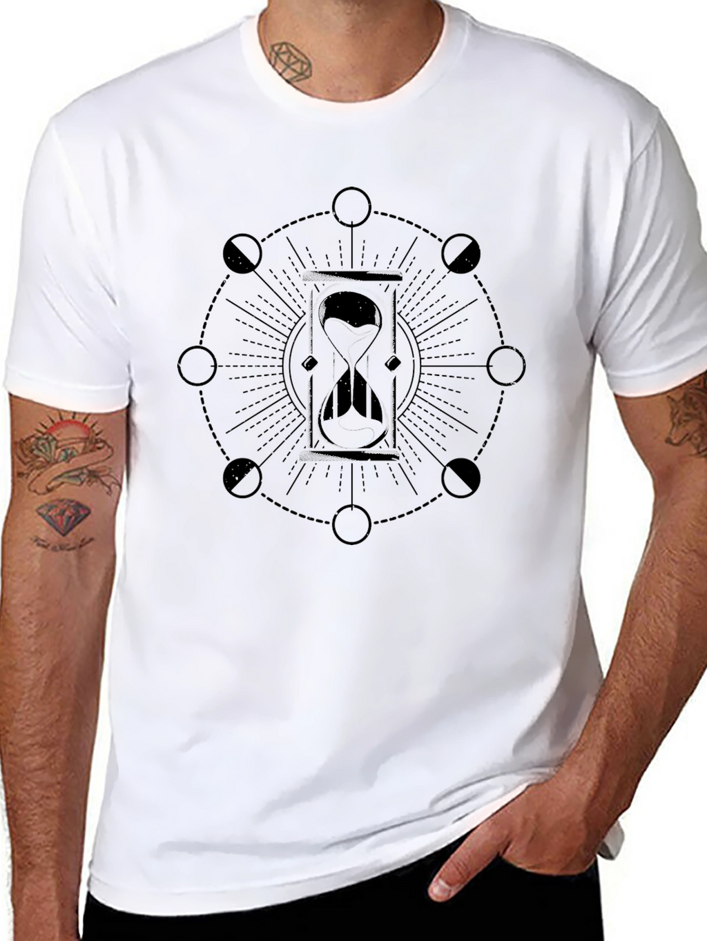 Mens Black Hourglass Moon Phase Graphic T-Shirt