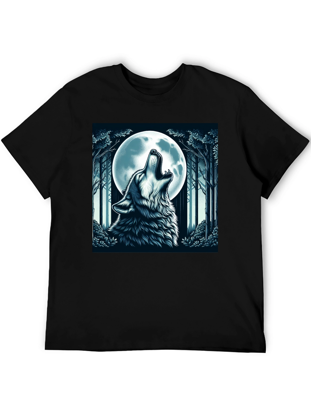 Wolf Howling at Moon Graphic Tee - Black