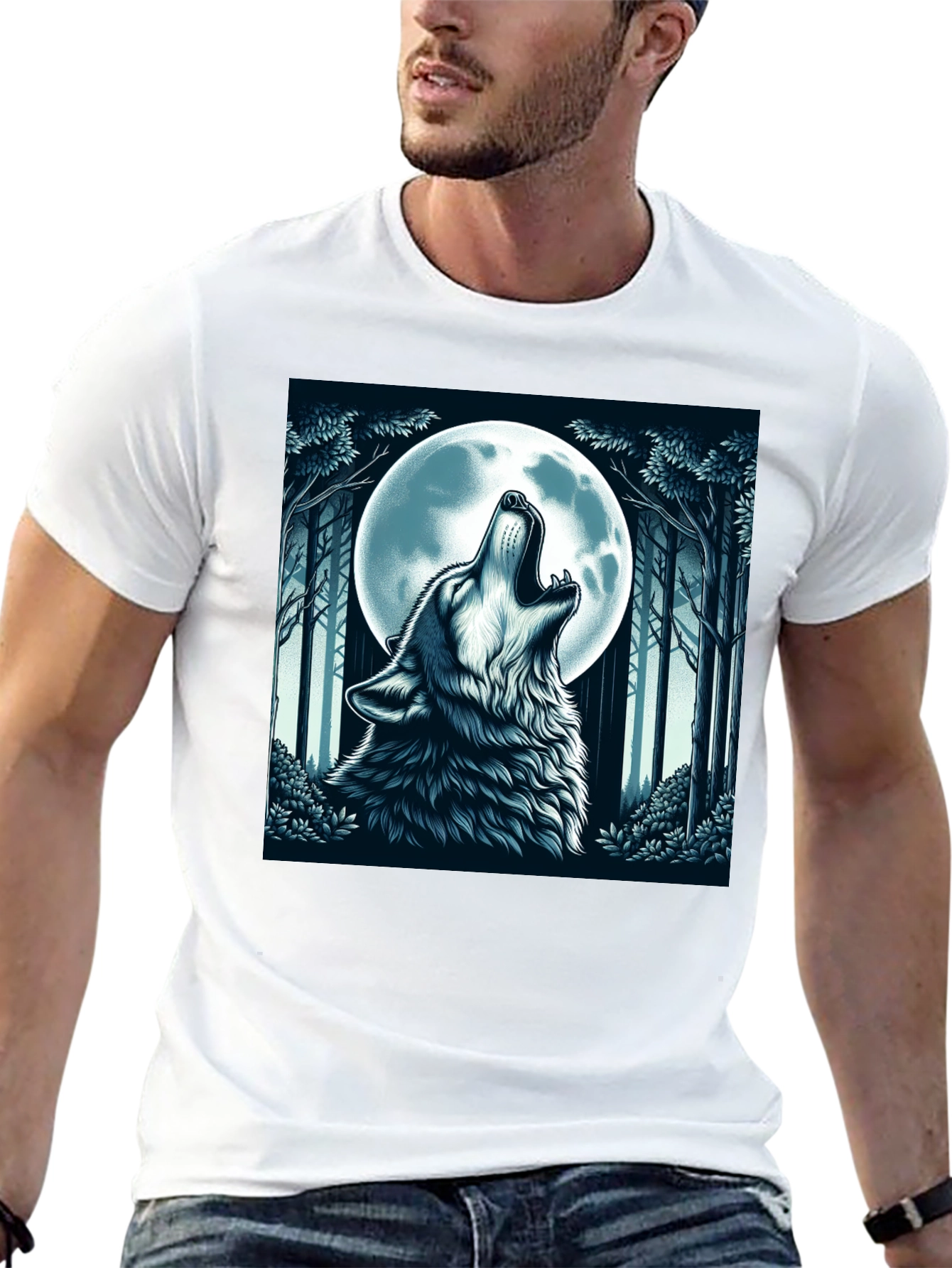 Wolf Howling at Moon Graphic Tee - Black