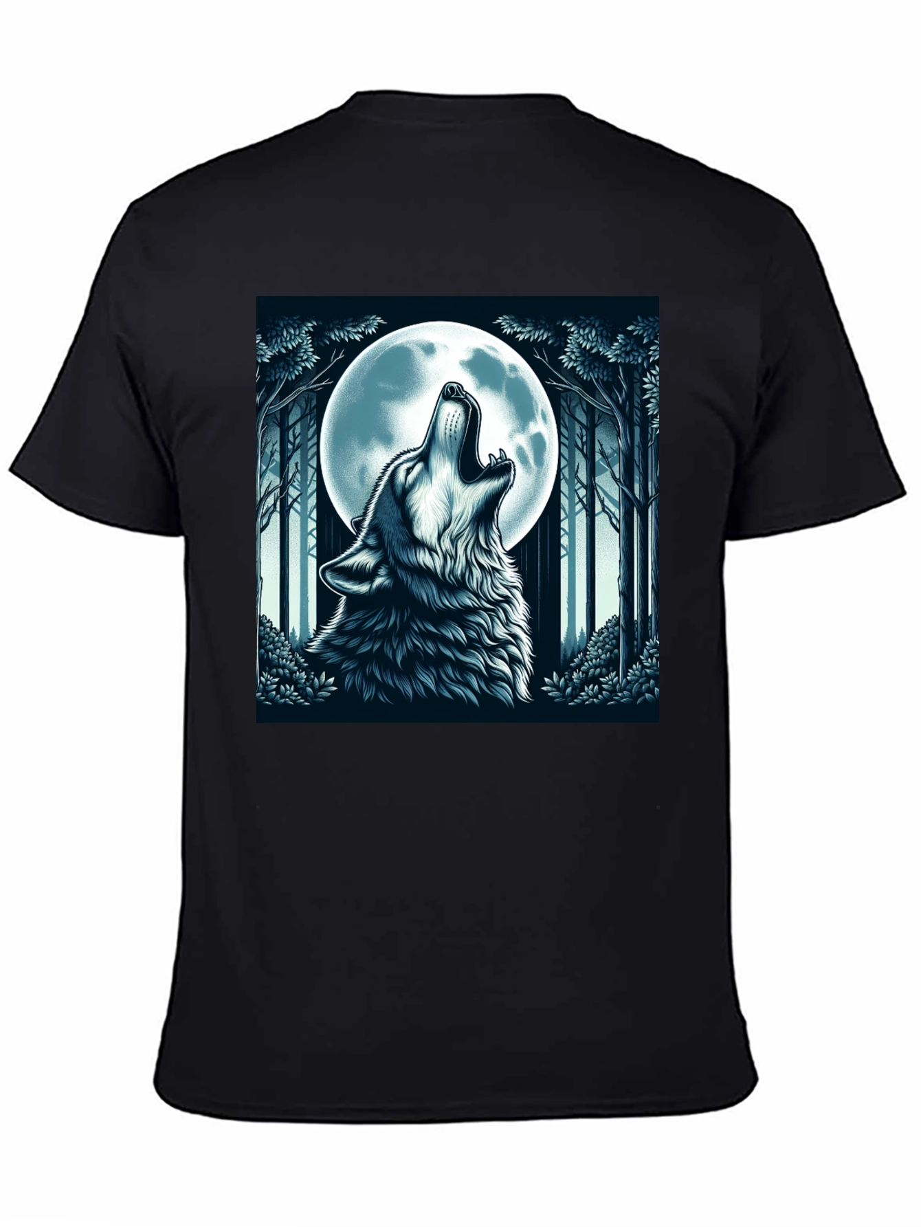Wolf Howling at Moon Graphic Tee - Black
