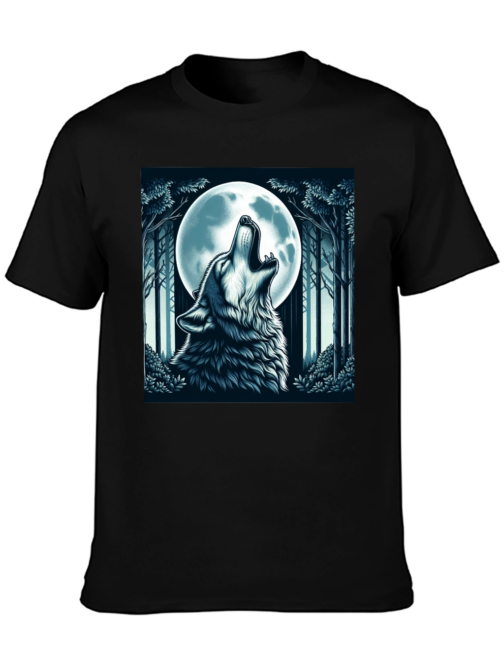 Wolf Howling at Moon Graphic Tee - Black