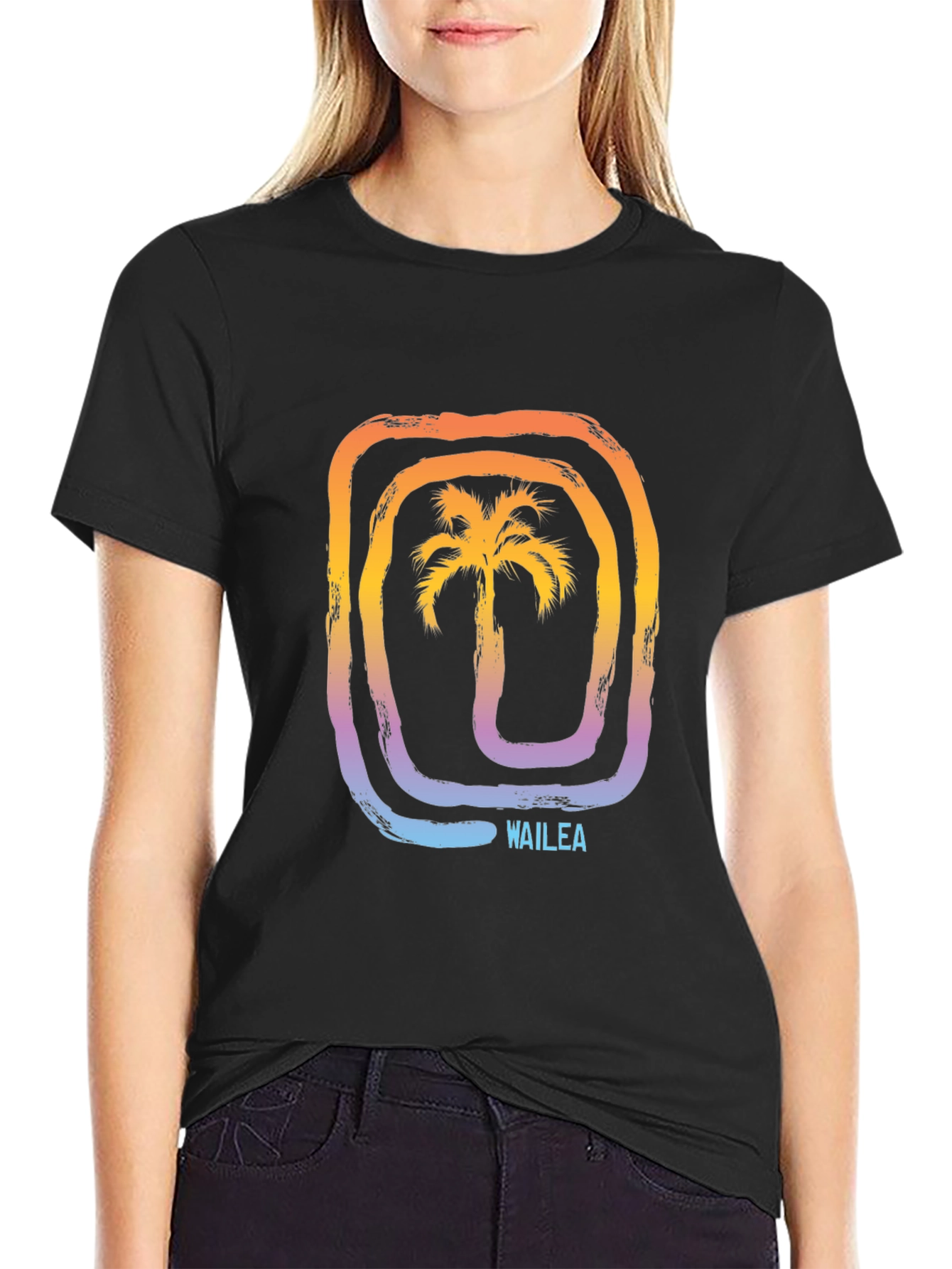 Wailea Palm Tree Graphic Tee - Stylish Black T-Shirt