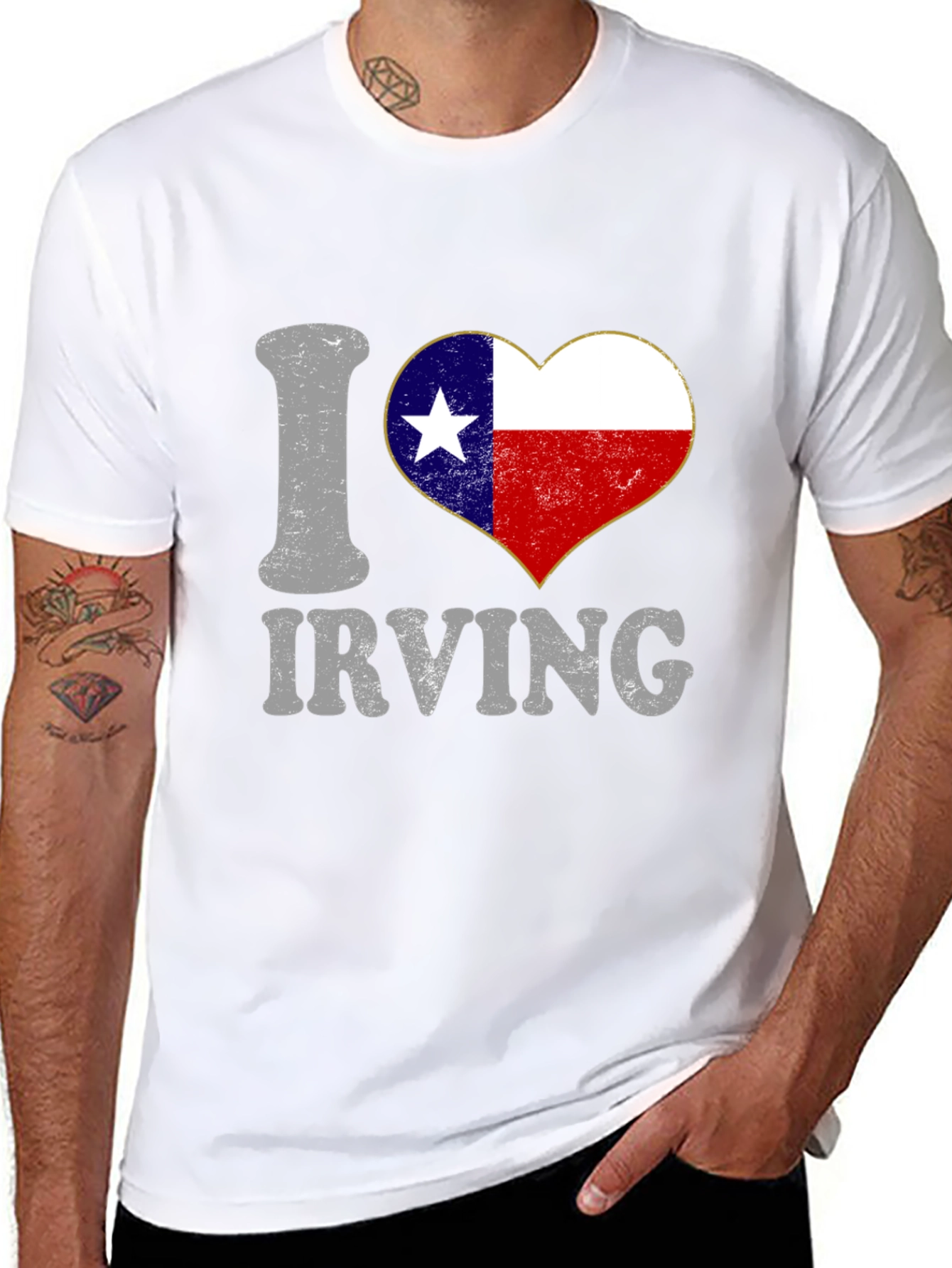I Love Irving Texas Flag Heart T-Shirt