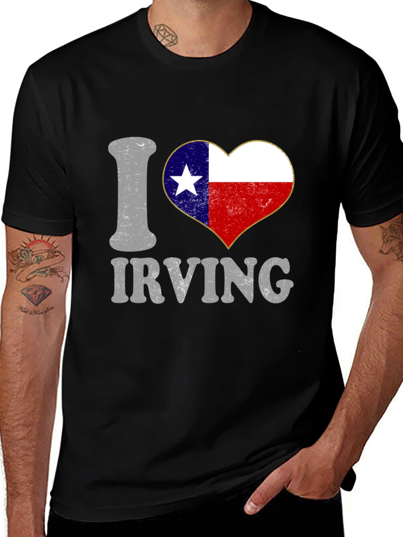 I Love Irving Texas Flag Heart T-Shirt
