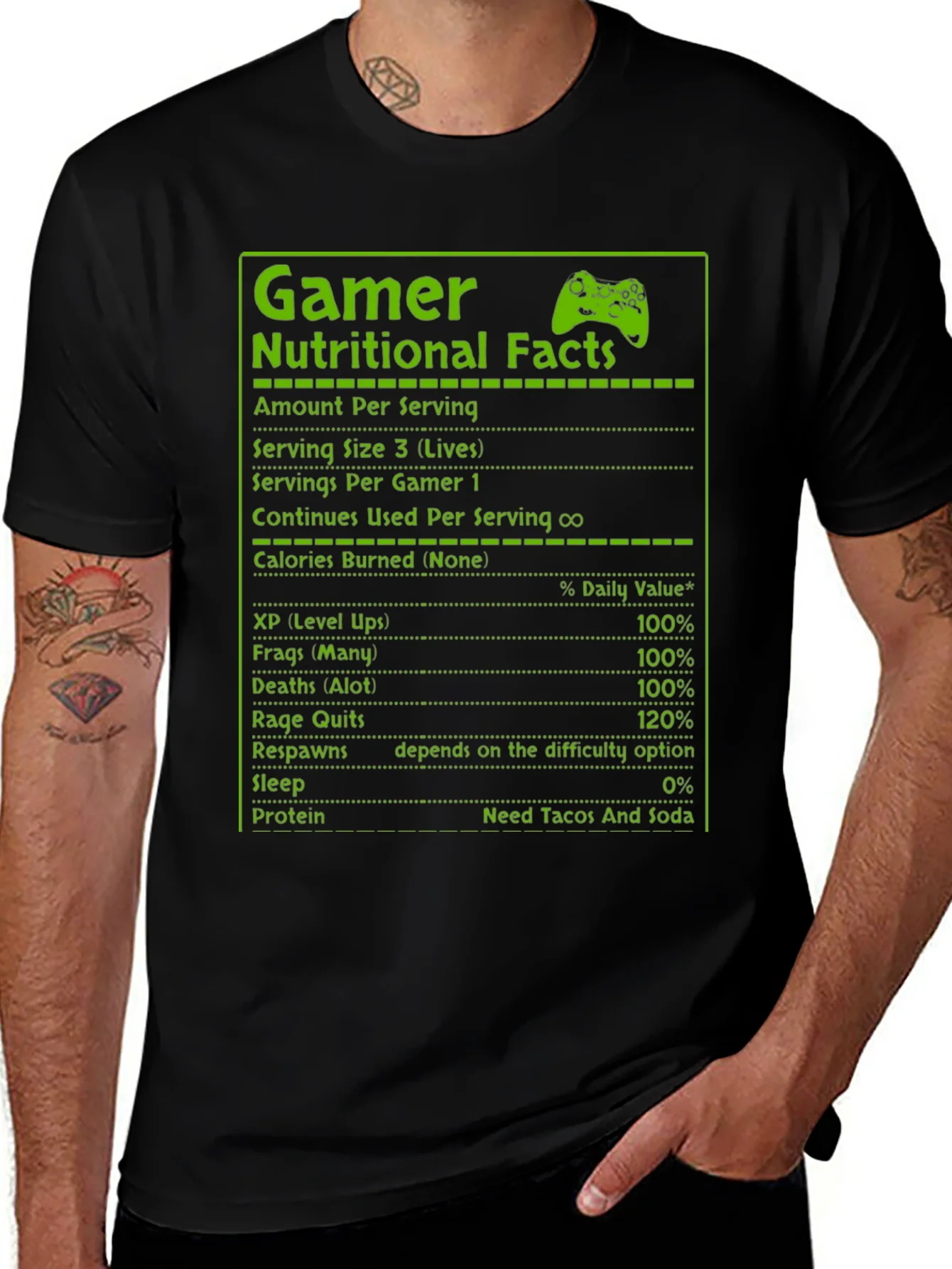 Gamer Nutritional Facts T-Shirt - Funny Gaming Tee