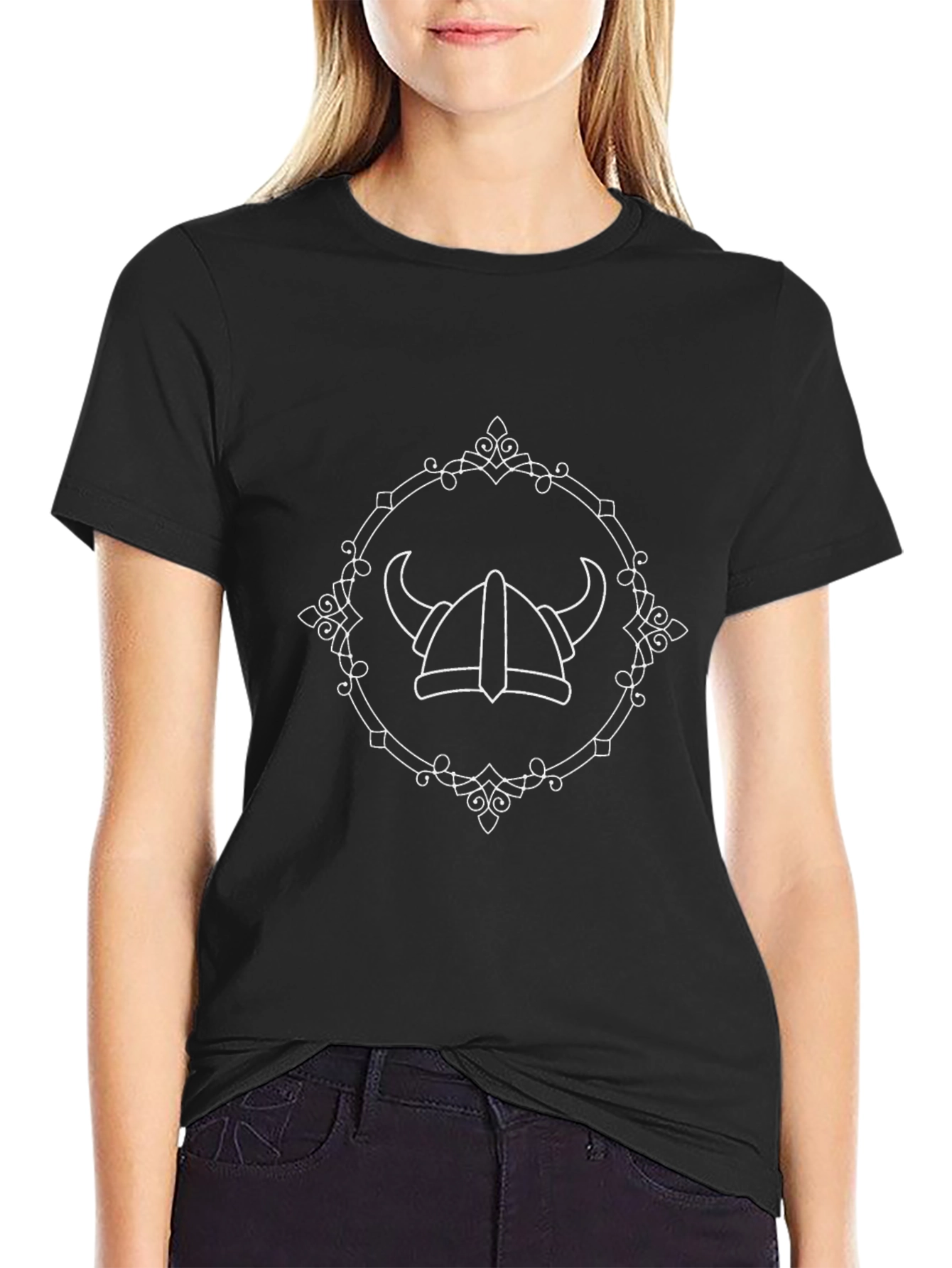Viking Helmet Graphic Tee - Black Cotton Shirt