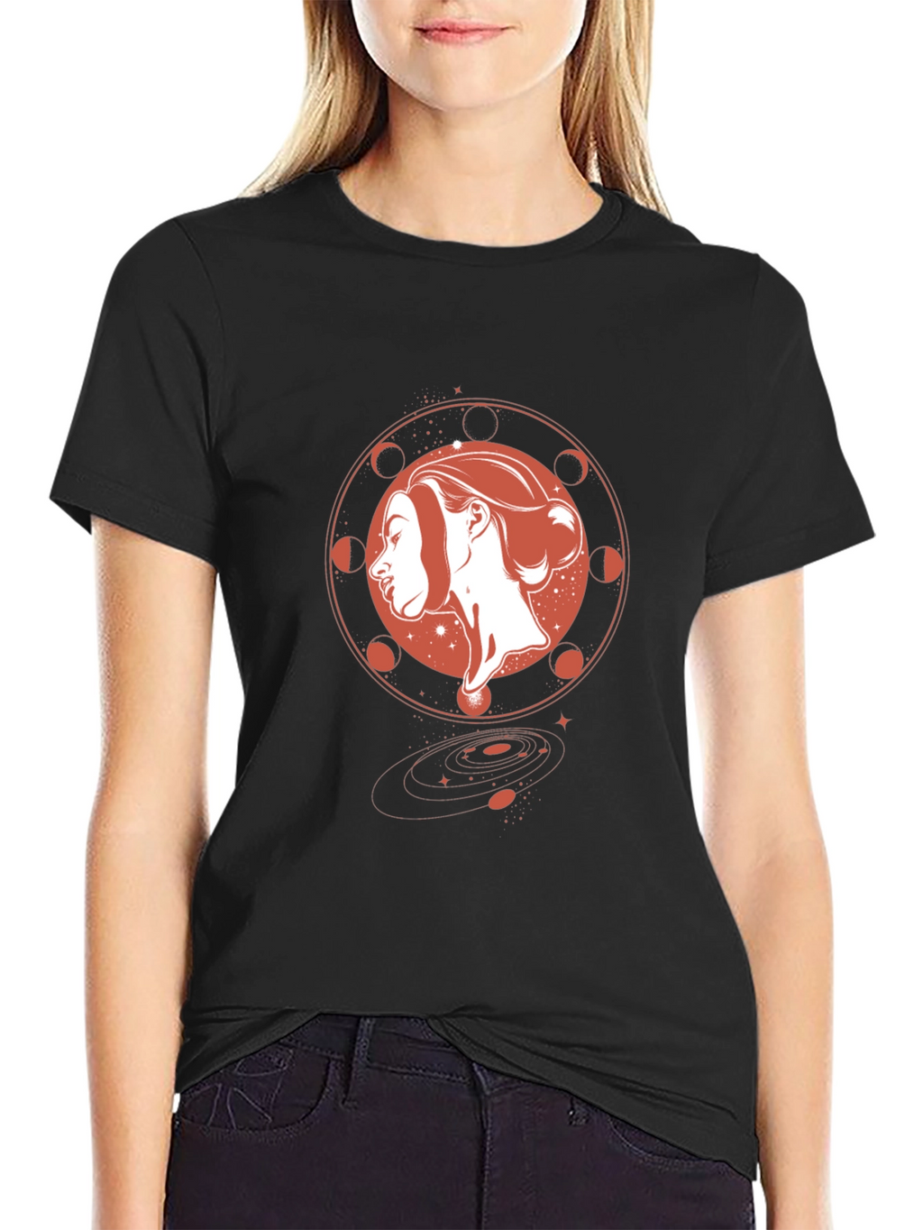 Celestial Woman Graphic Black T-Shirt