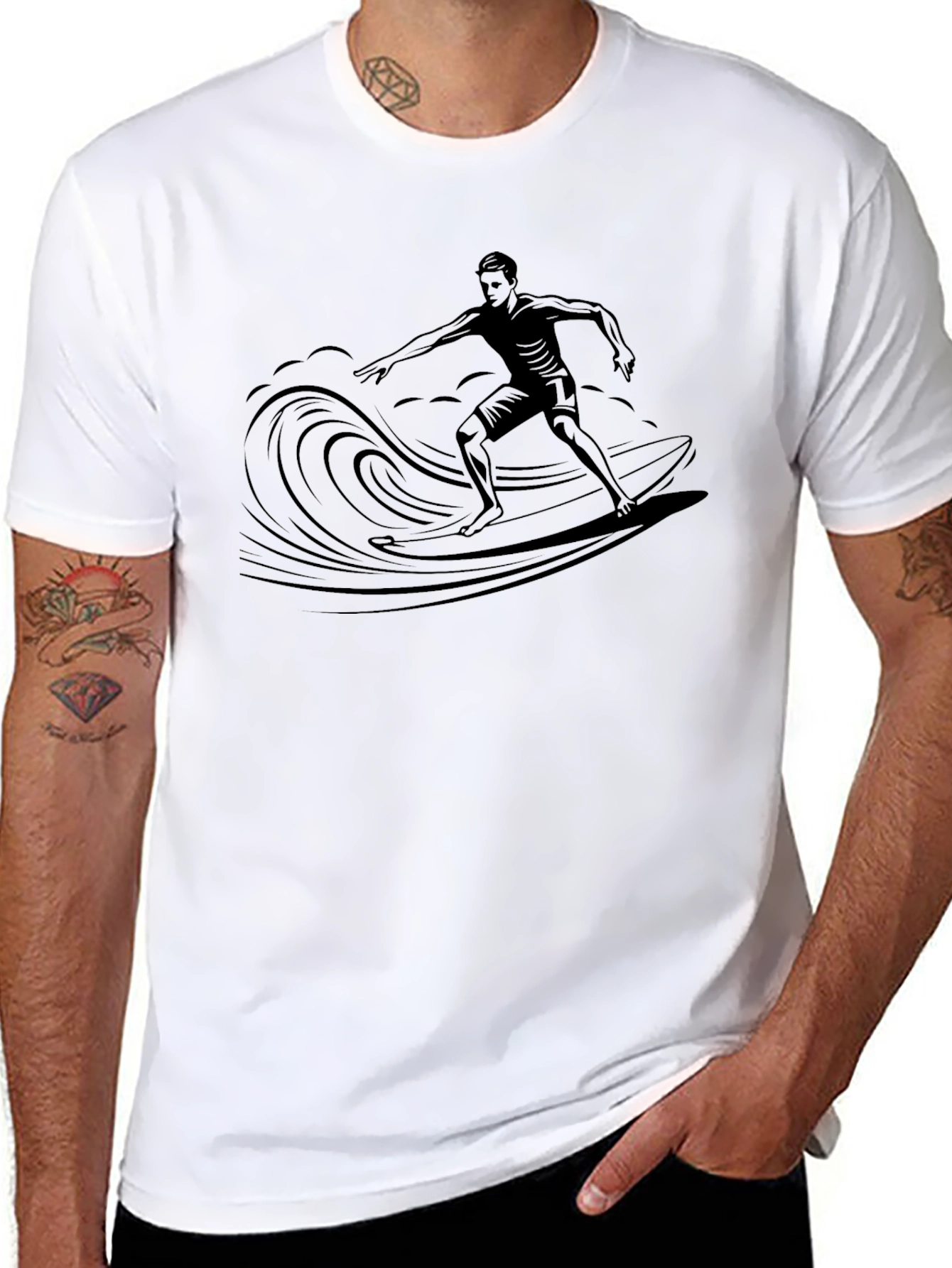 Surfer Graphic Tee - Black Cotton T-Shirt