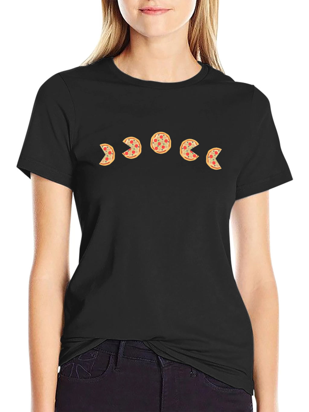 Pizza Moon Phase Black T-Shirt - Casual & Stylish