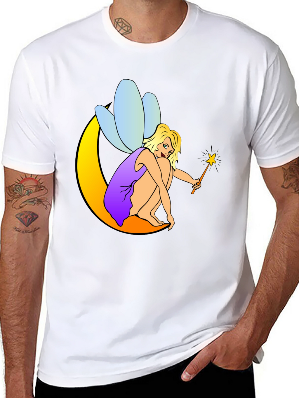 Fairy on Moon Black T-Shirt