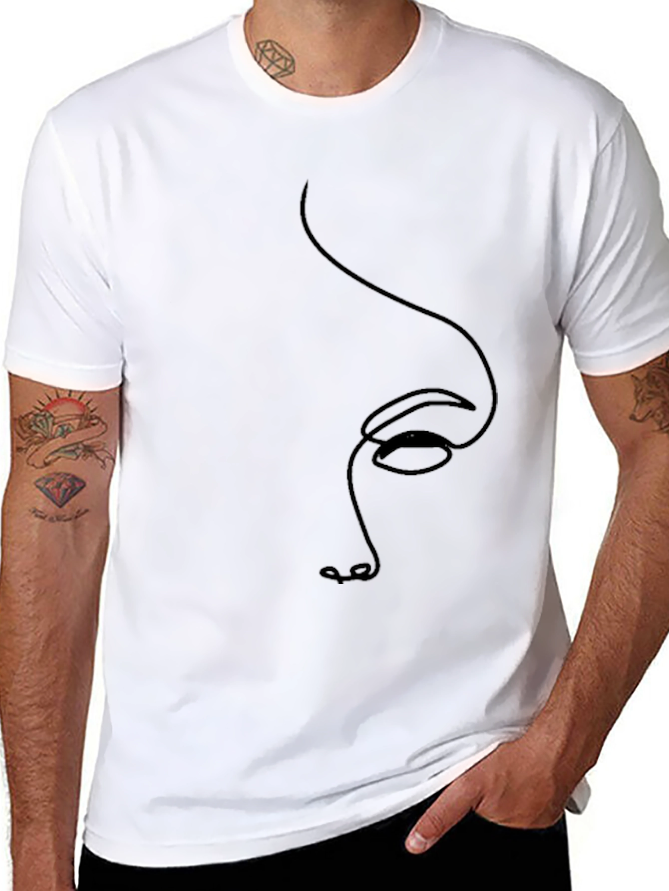 Minimalist Face Line Art Black T-Shirt