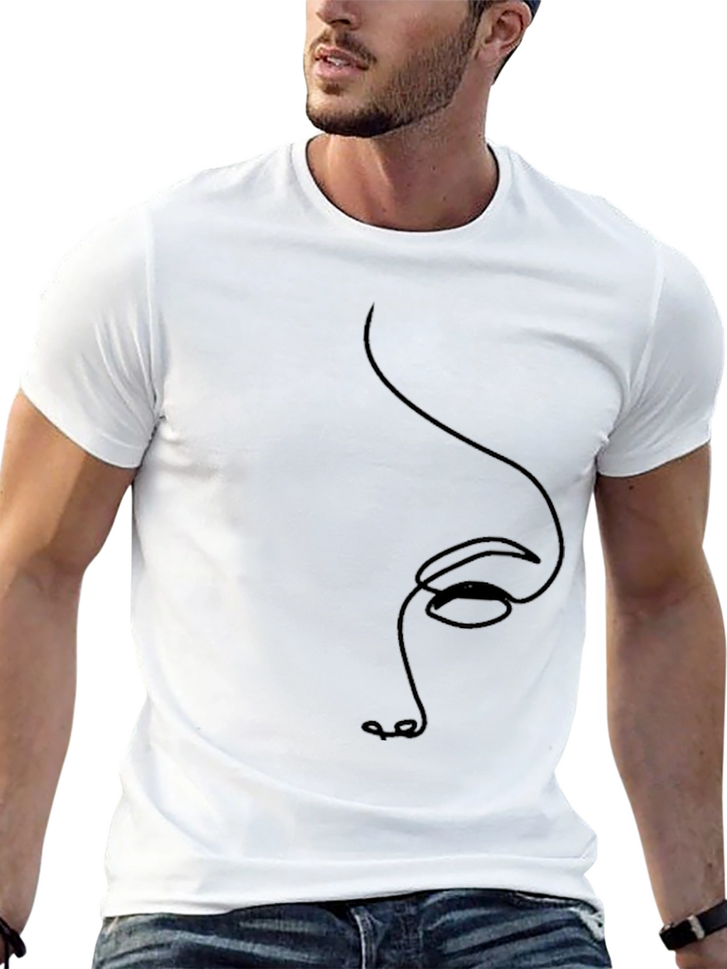 Minimalist Face Line Art Black T-Shirt
