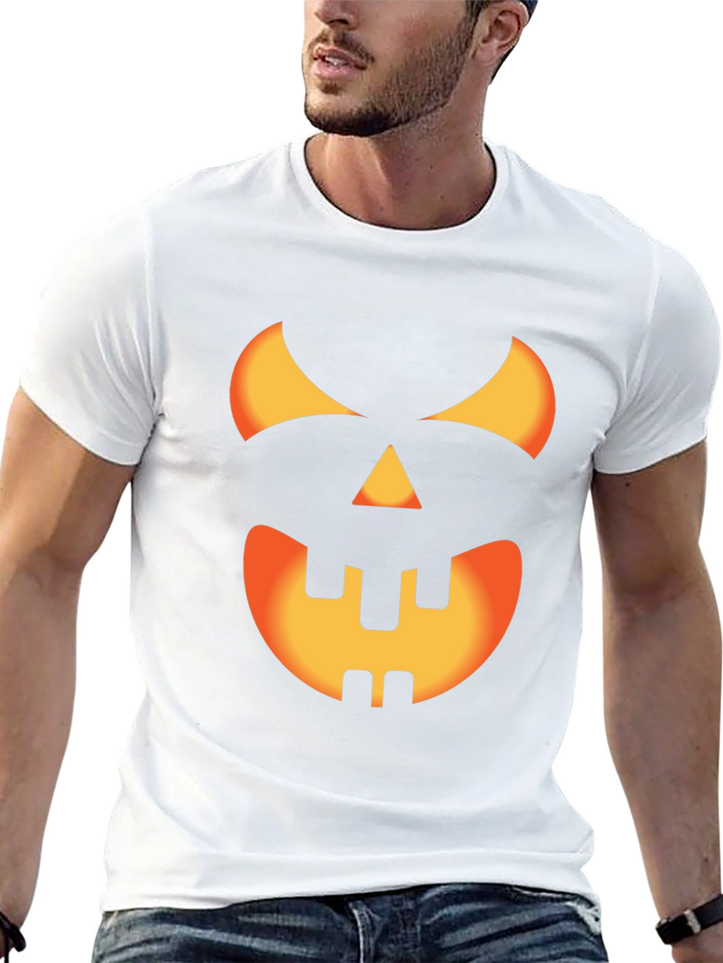 Halloween Pumpkin Face Graphic Tee - Black Cotton T-Shirt