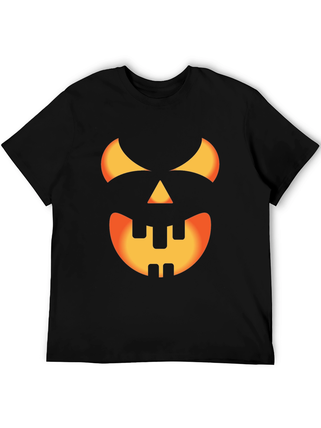 Halloween Pumpkin Face Graphic Tee - Black Cotton T-Shirt
