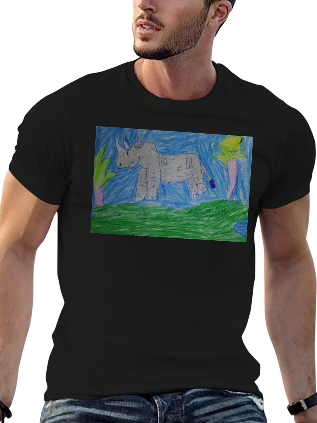 Rhino Graphic Print Black T-Shirt