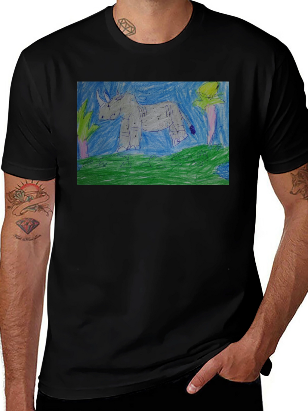 Rhino Graphic Print Black T-Shirt