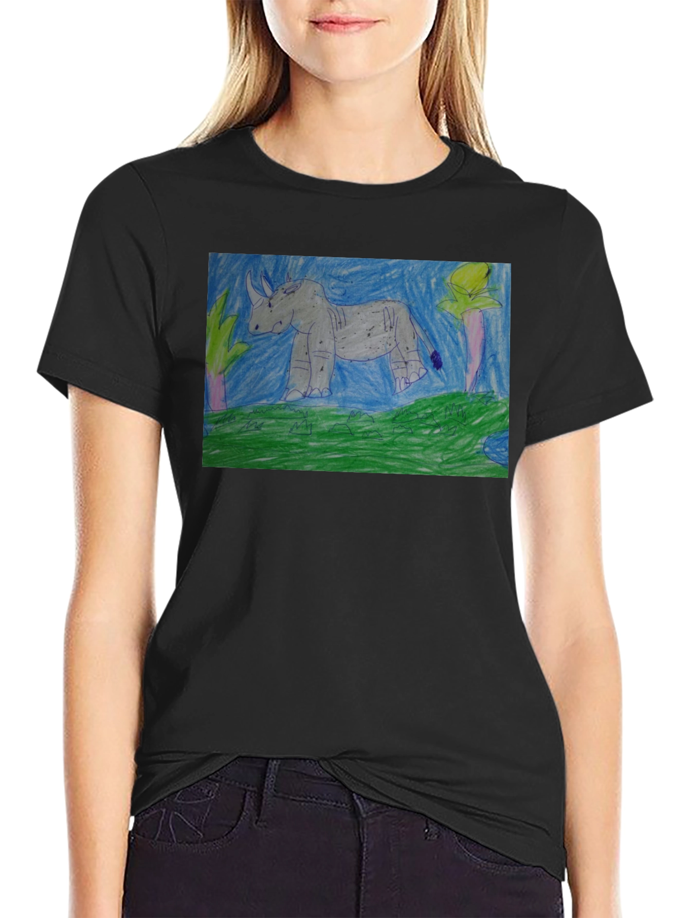 Rhino Graphic Print Black T-Shirt