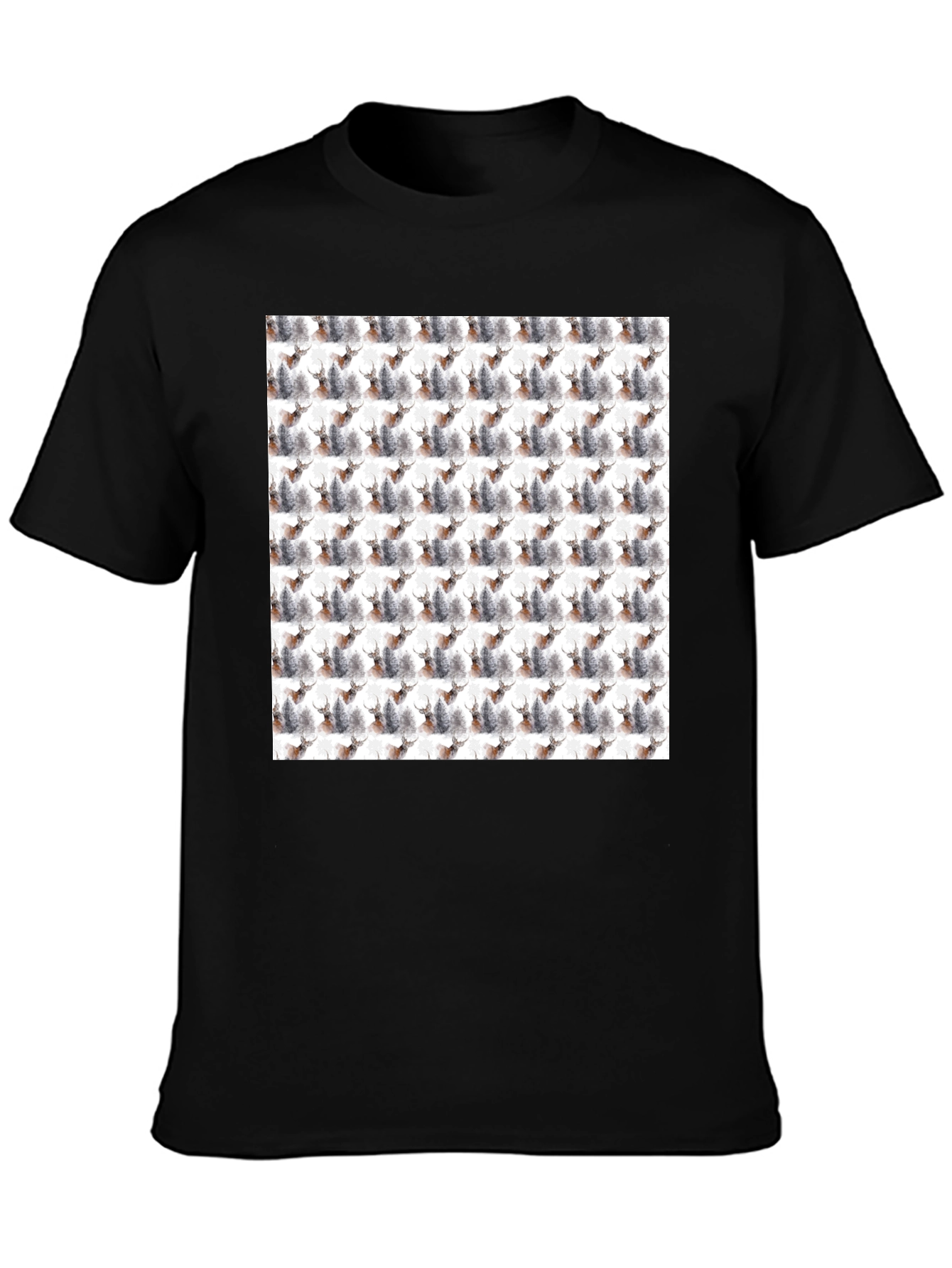Deer Forest Pattern Black T-Shirt