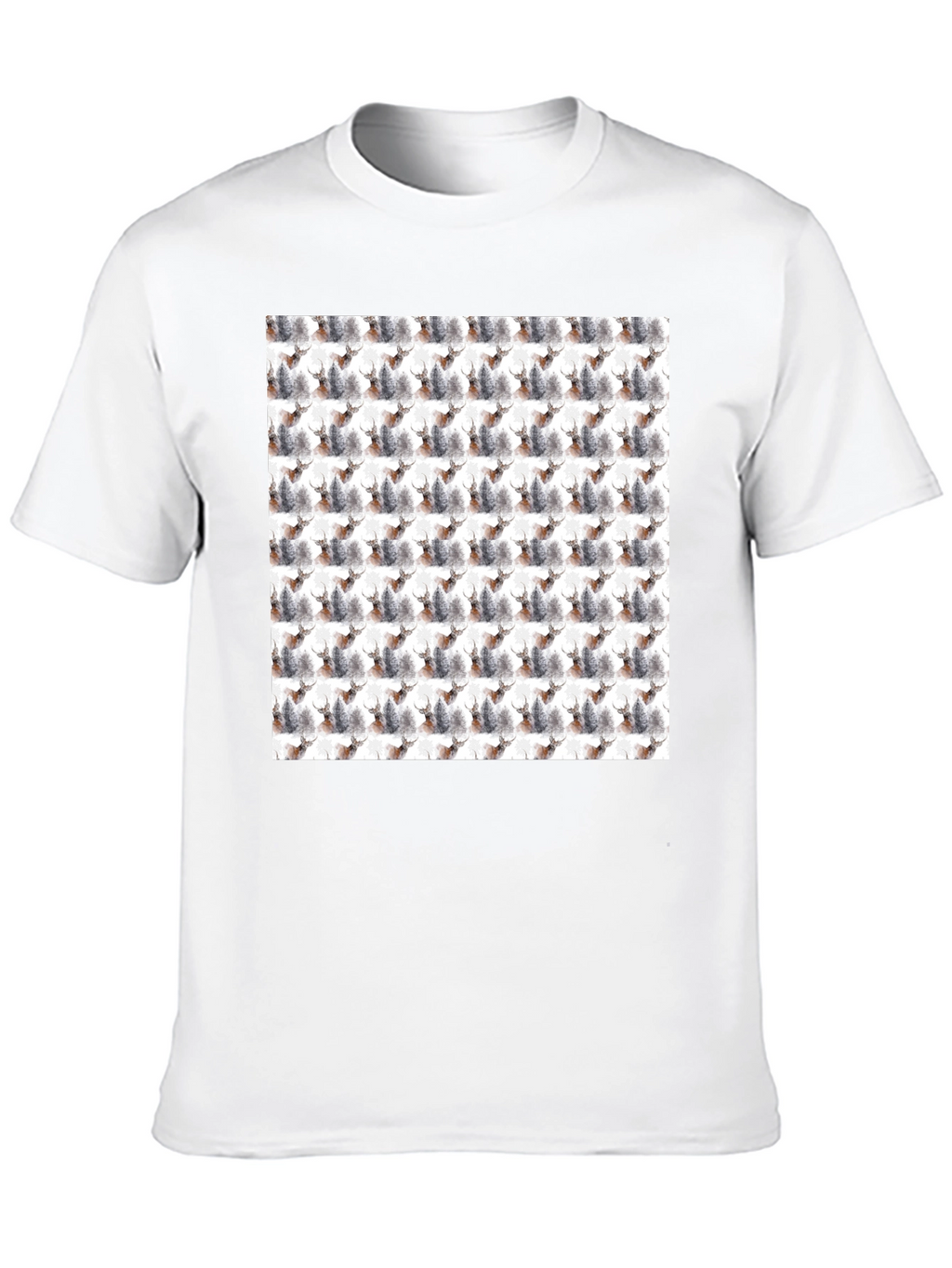 Deer Forest Pattern Black T-Shirt