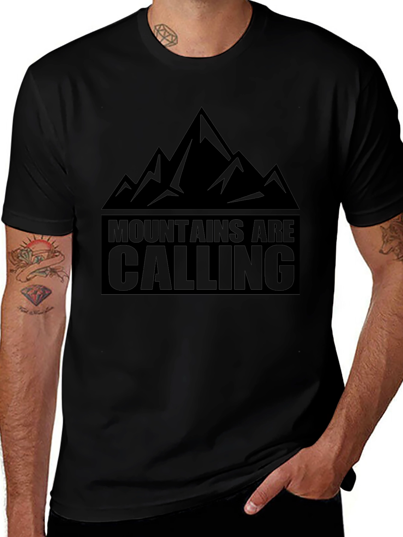 Mountains Are Calling Black Graphic T-Shirt