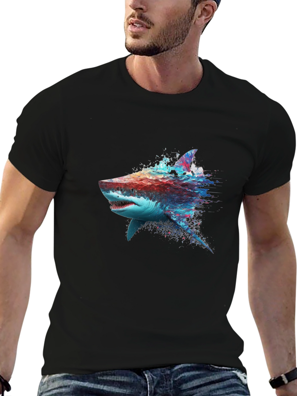 Shark Graphic Tee - Abstract Ocean Predator Design