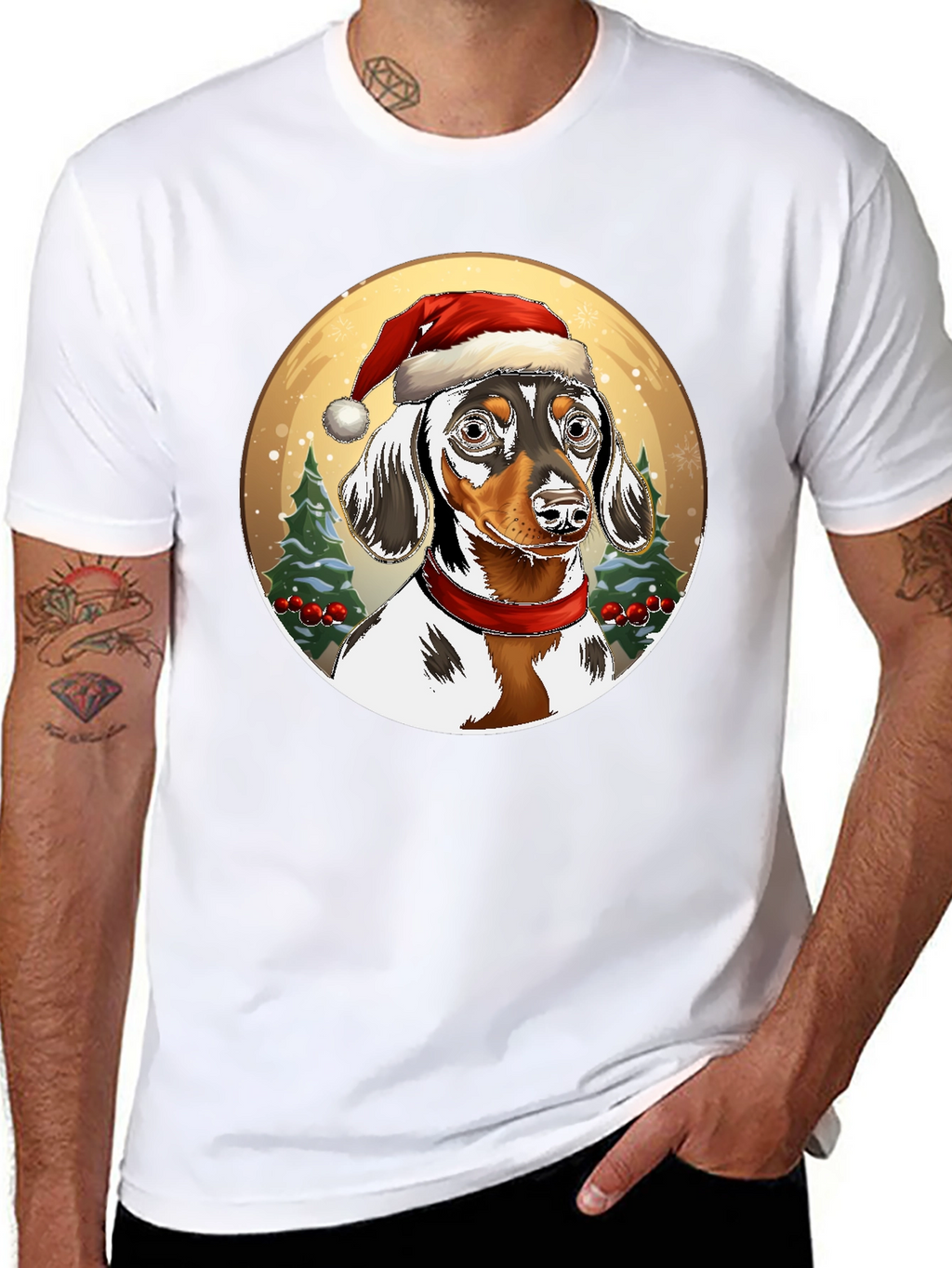 Dachshund Christmas T-Shirt - Dog Santa Hat Tee