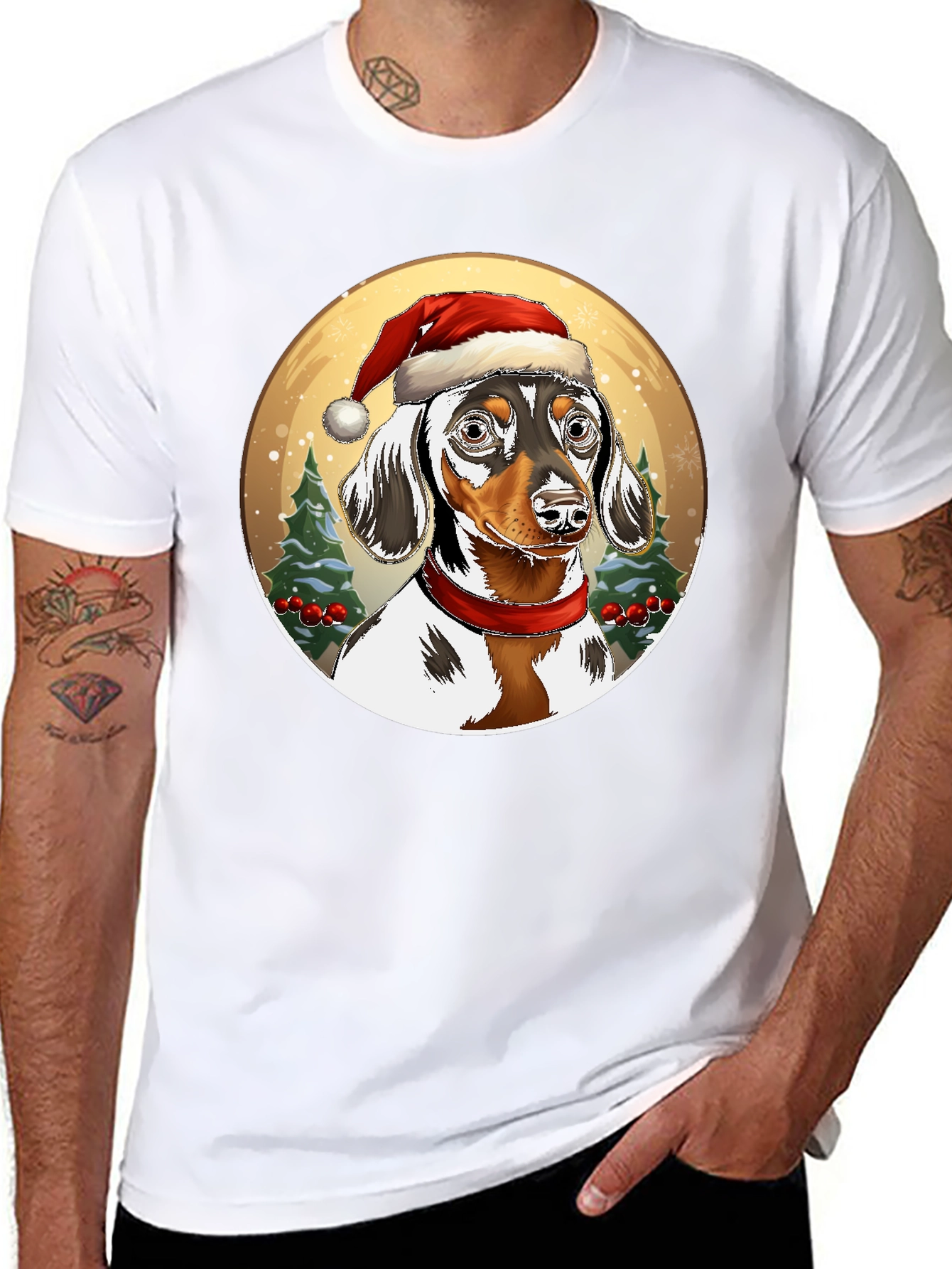 Dachshund Christmas T-Shirt - Dog Santa Hat Tee