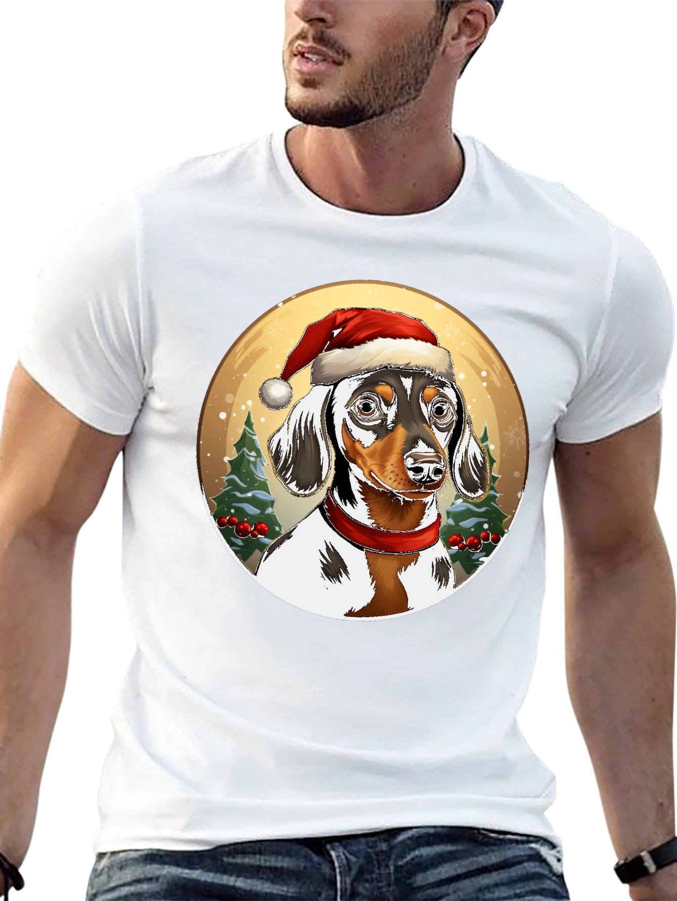 Dachshund Christmas T-Shirt - Dog Santa Hat Tee