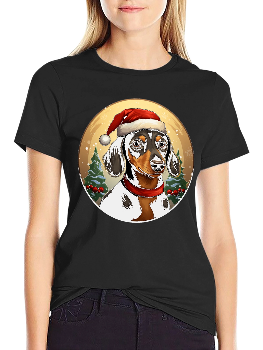Dachshund Christmas T-Shirt - Dog Santa Hat Tee