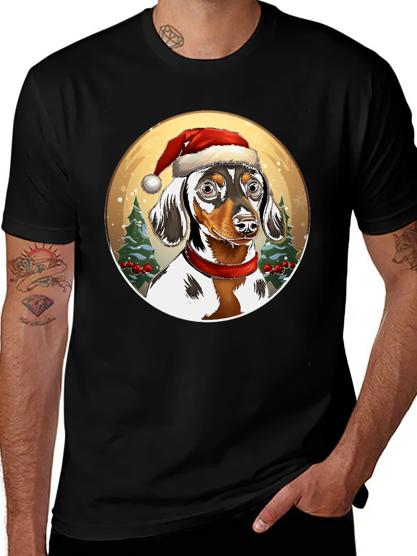 Dachshund Christmas T-Shirt - Dog Santa Hat Tee