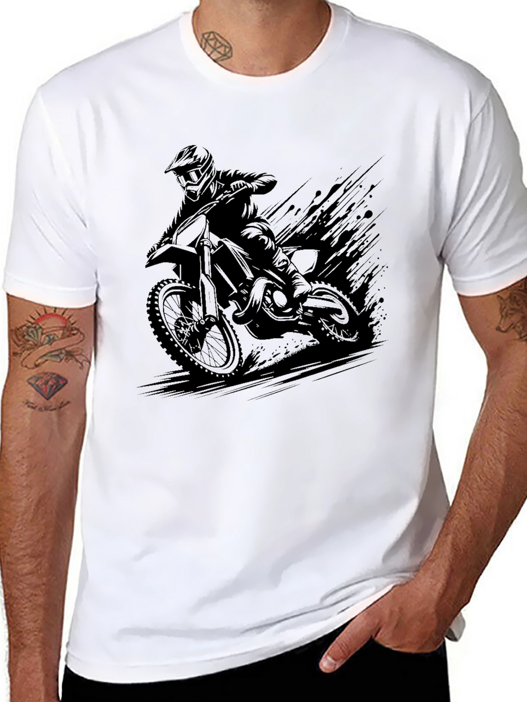 Mens Black Motocross Rider Graphic Tee
