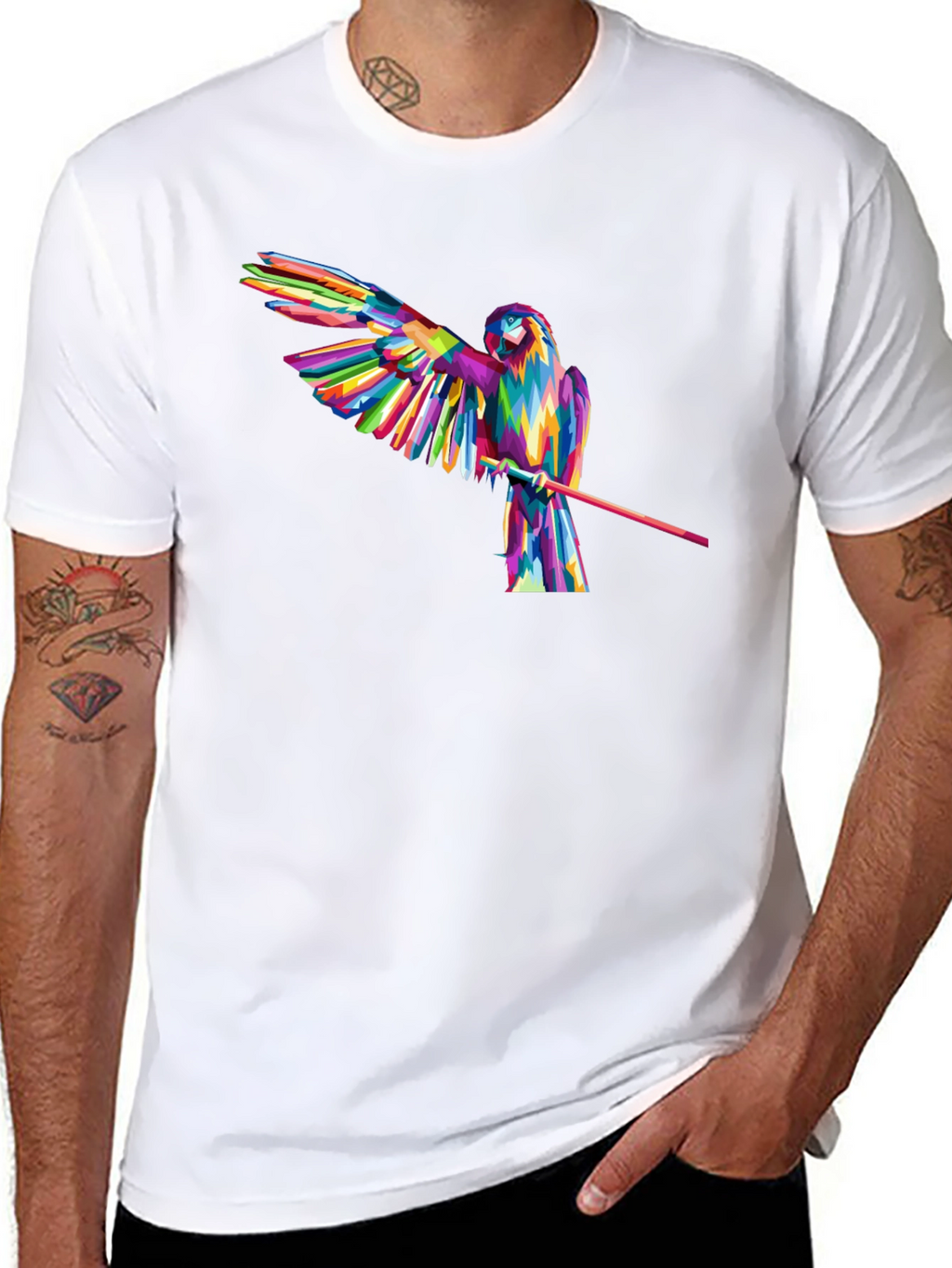 Vibrant Parrot Graphic Tee - Mens Black T-Shirt