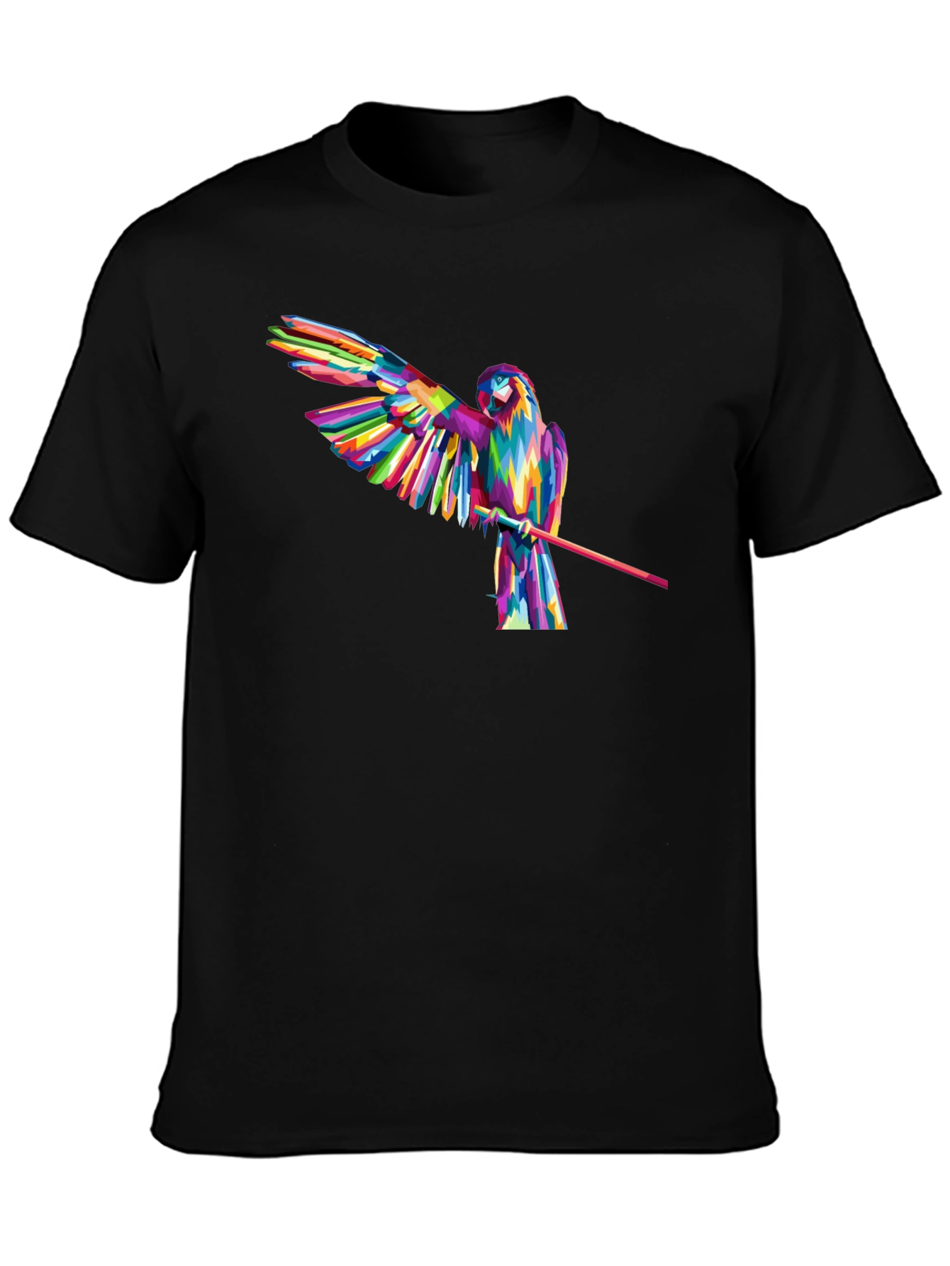 Vibrant Parrot Graphic Tee - Mens Black T-Shirt