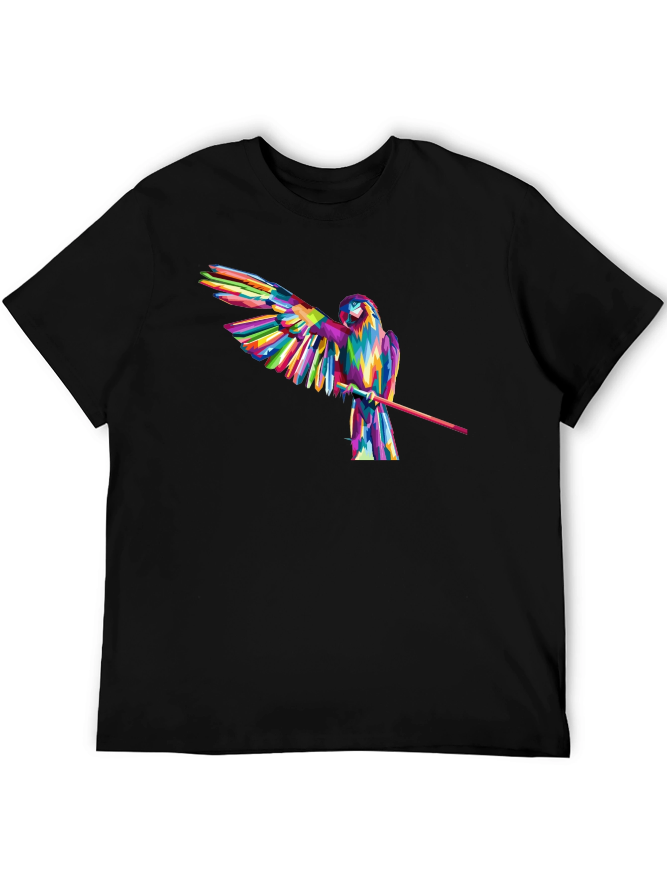 Vibrant Parrot Graphic Tee - Mens Black T-Shirt
