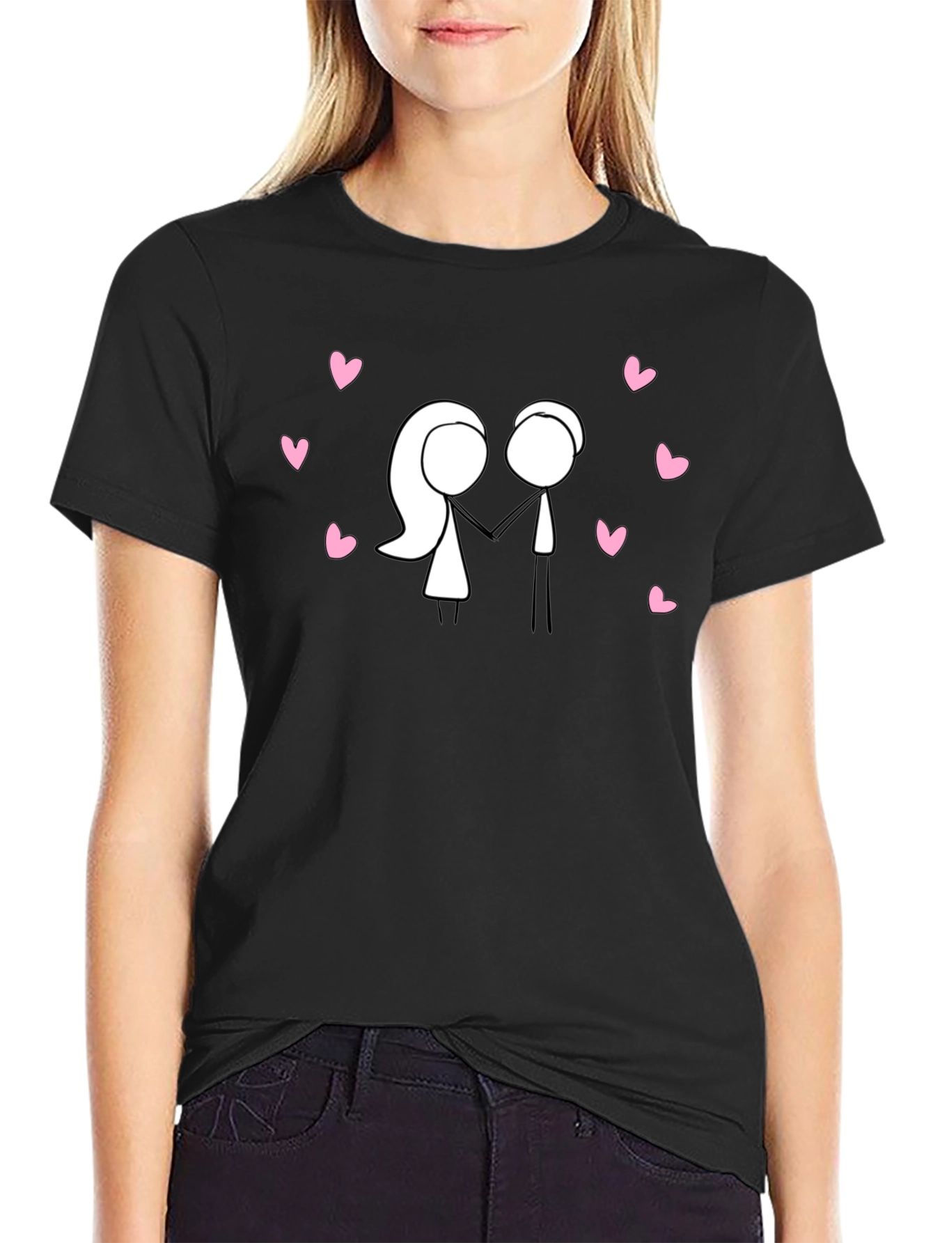 Stick Figure Couple in Love Black T-Shirt