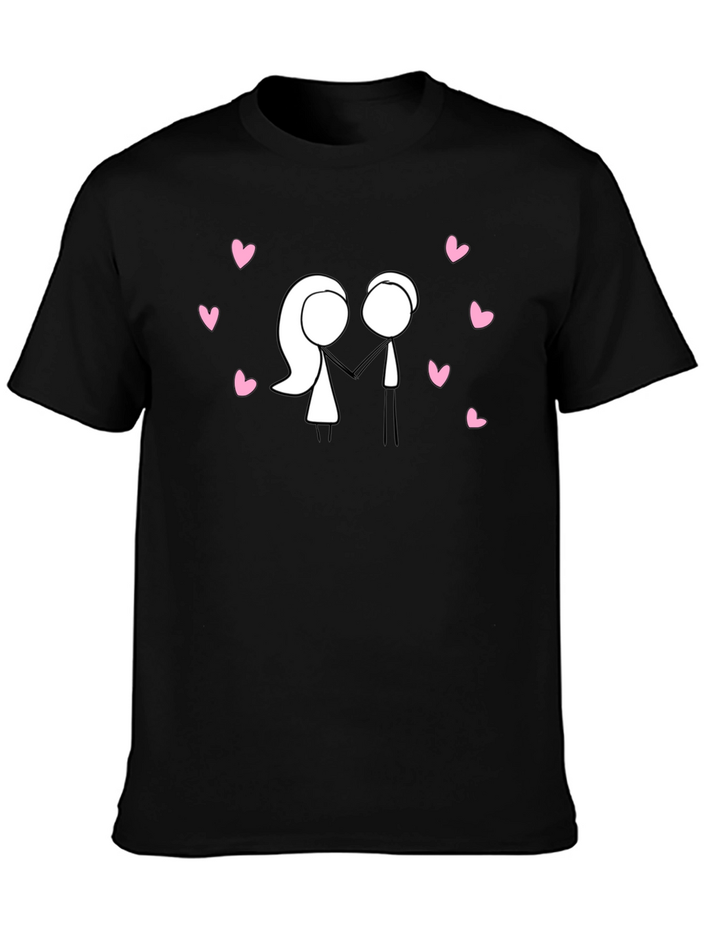 Stick Figure Couple in Love Black T-Shirt