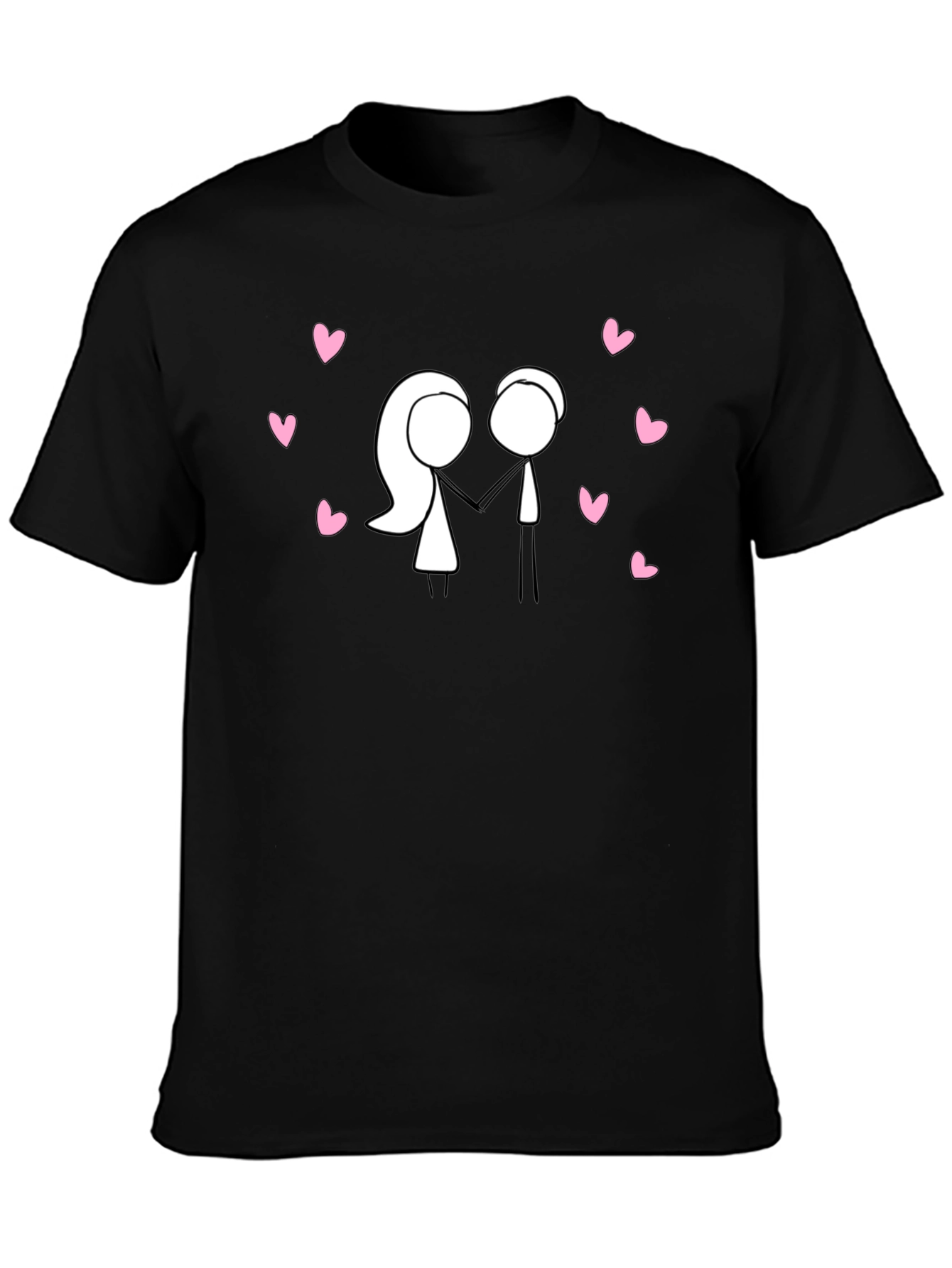 Stick Figure Couple in Love Black T-Shirt