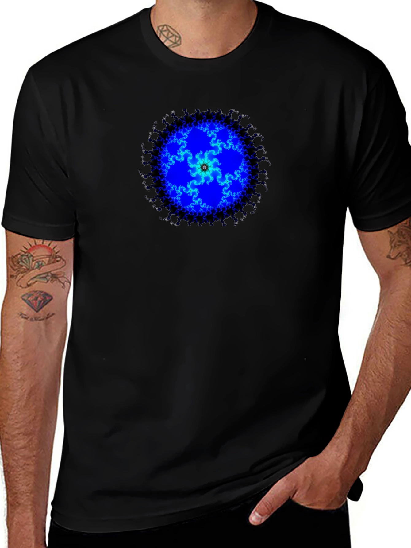 Fractal Blue Mandala Graphic Tee