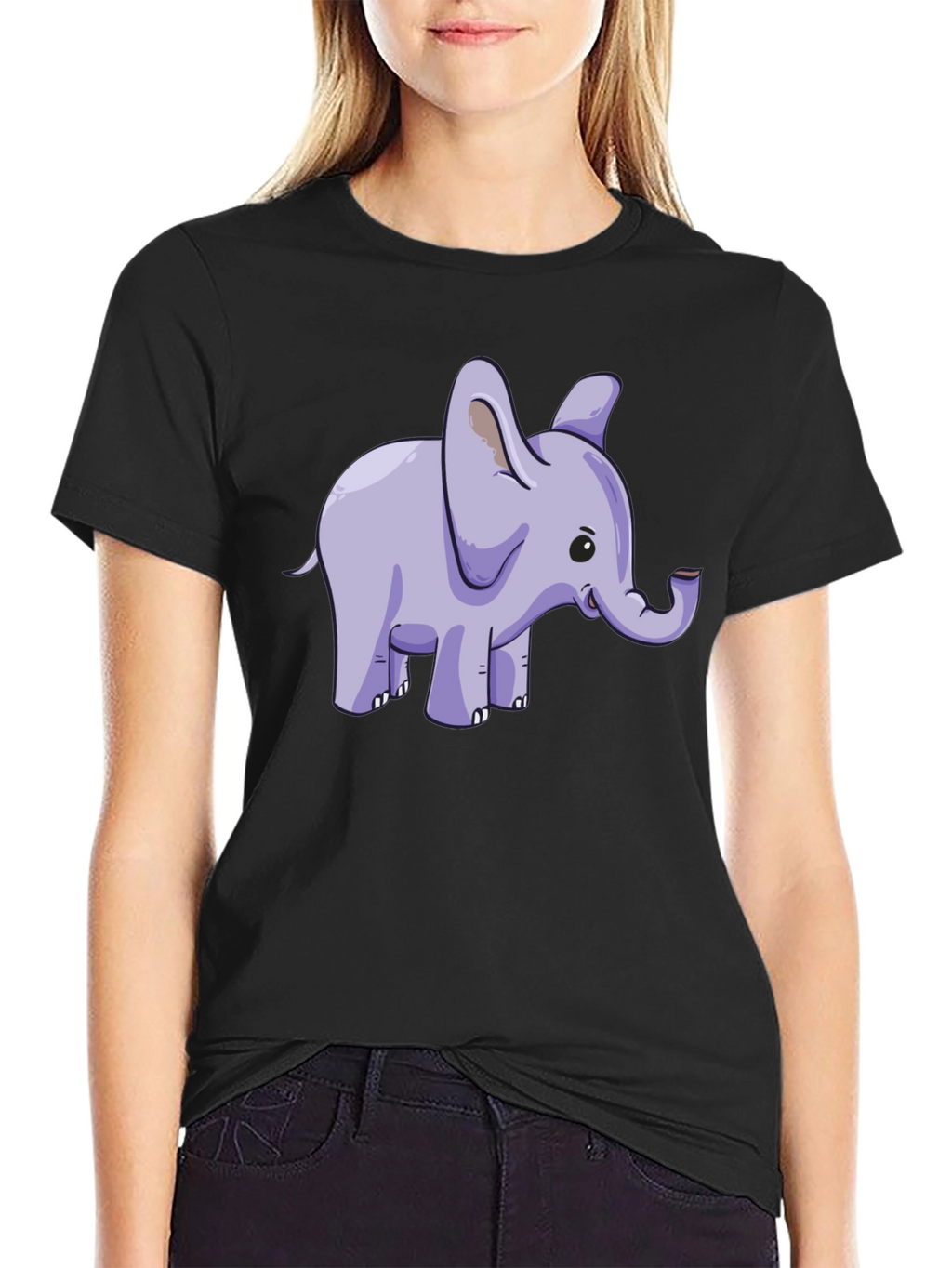 Cute Elephant Graphic Tee - Black Cotton T-Shirt