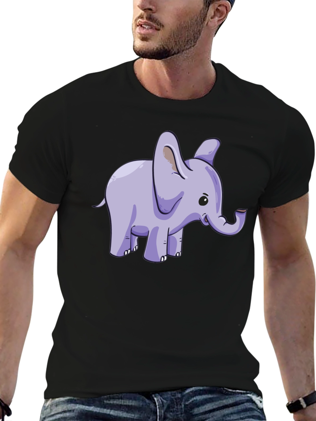 Cute Elephant Graphic Tee - Black Cotton T-Shirt