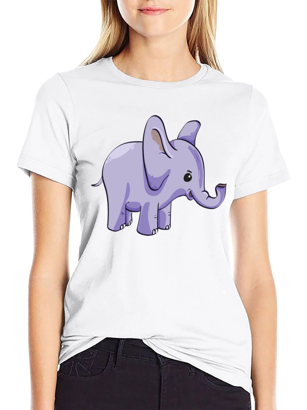 Cute Elephant Graphic Tee - Black Cotton T-Shirt