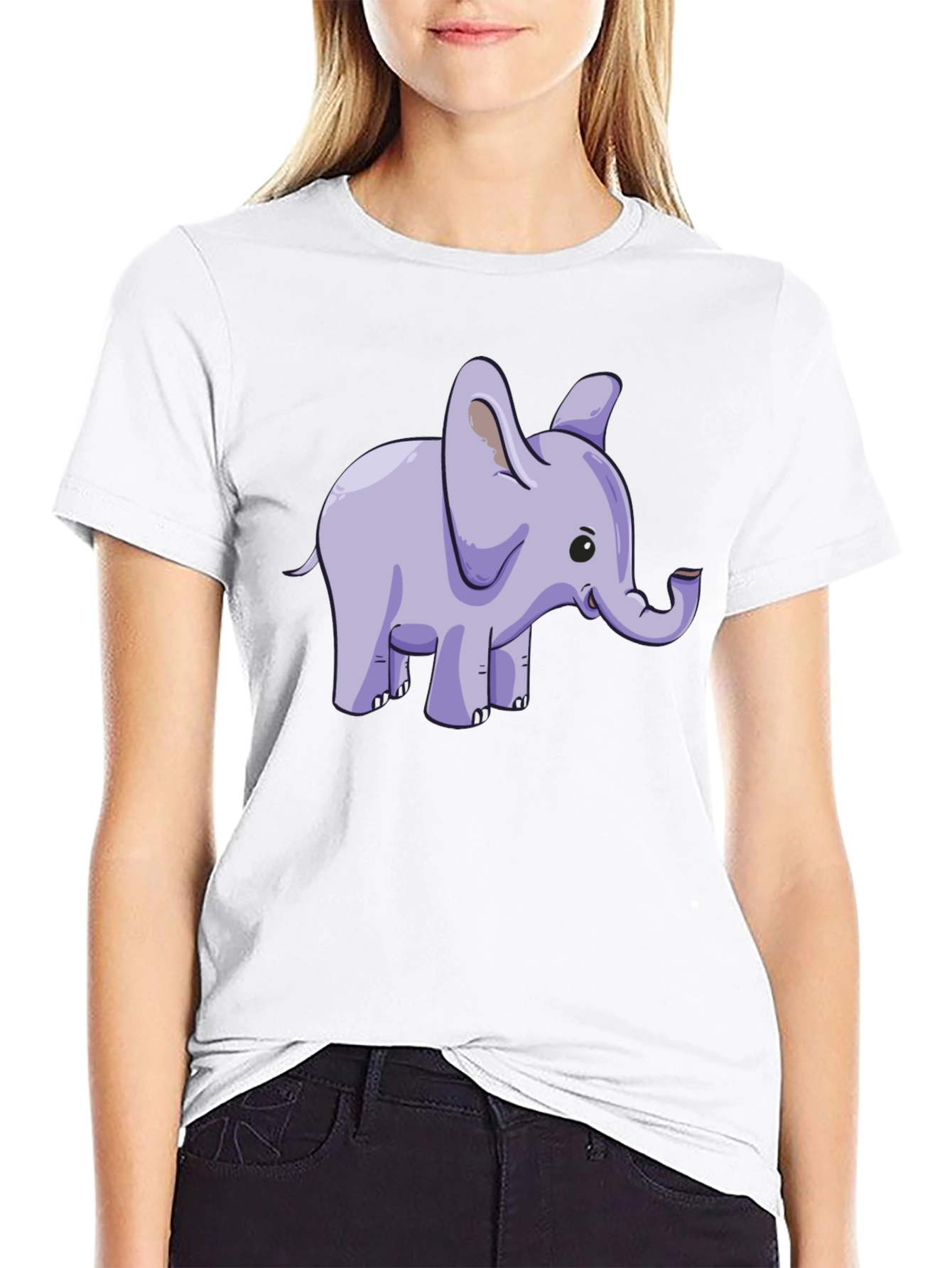 Cute Elephant Graphic Tee - Black Cotton T-Shirt