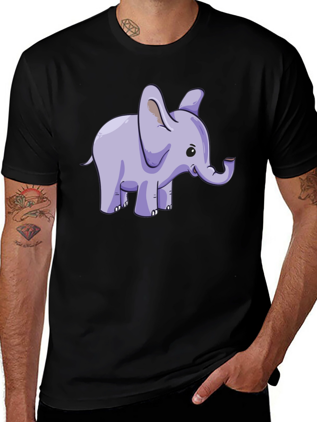 Cute Elephant Graphic Tee - Black Cotton T-Shirt