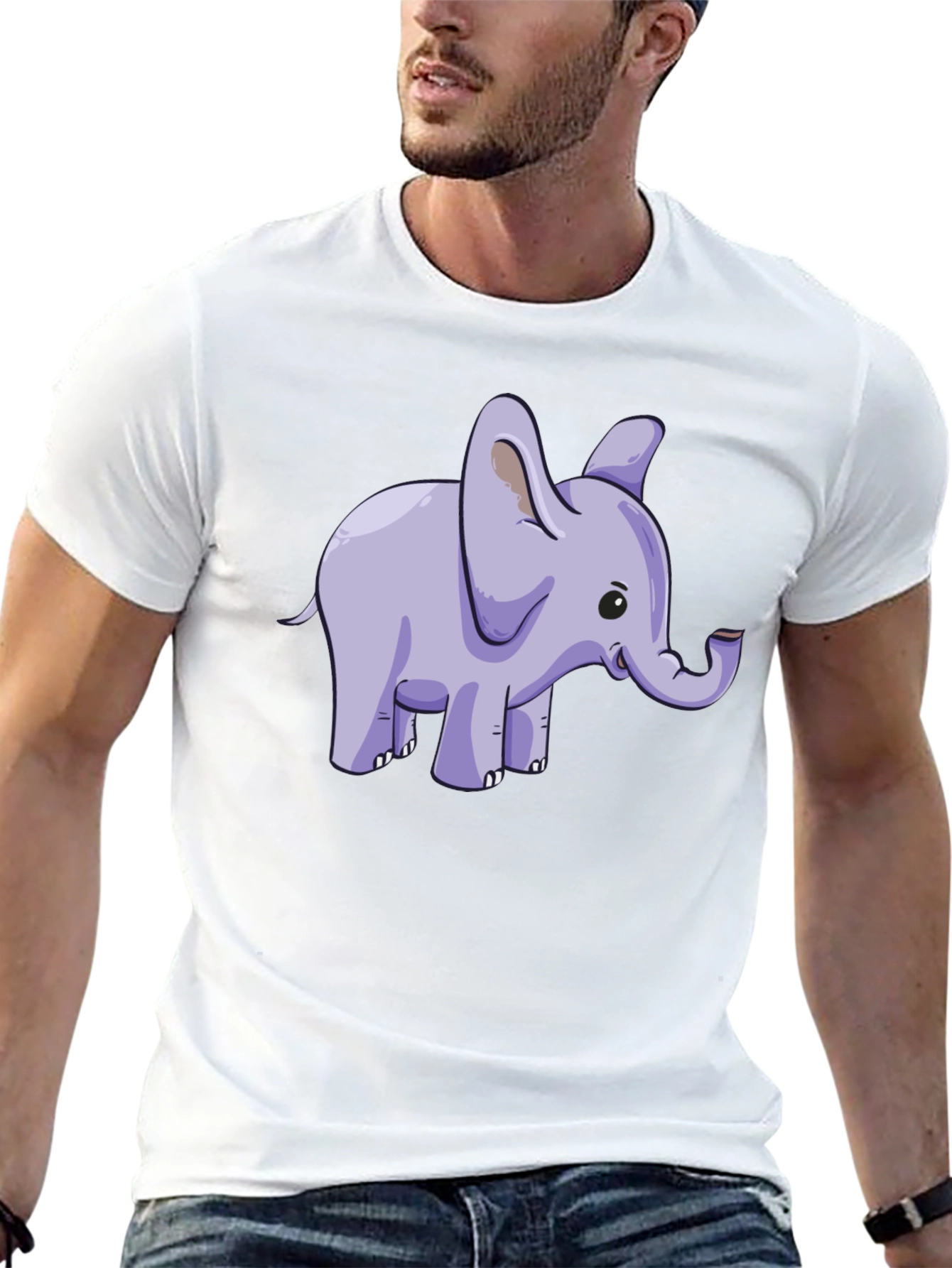 Cute Elephant Graphic Tee - Black Cotton T-Shirt