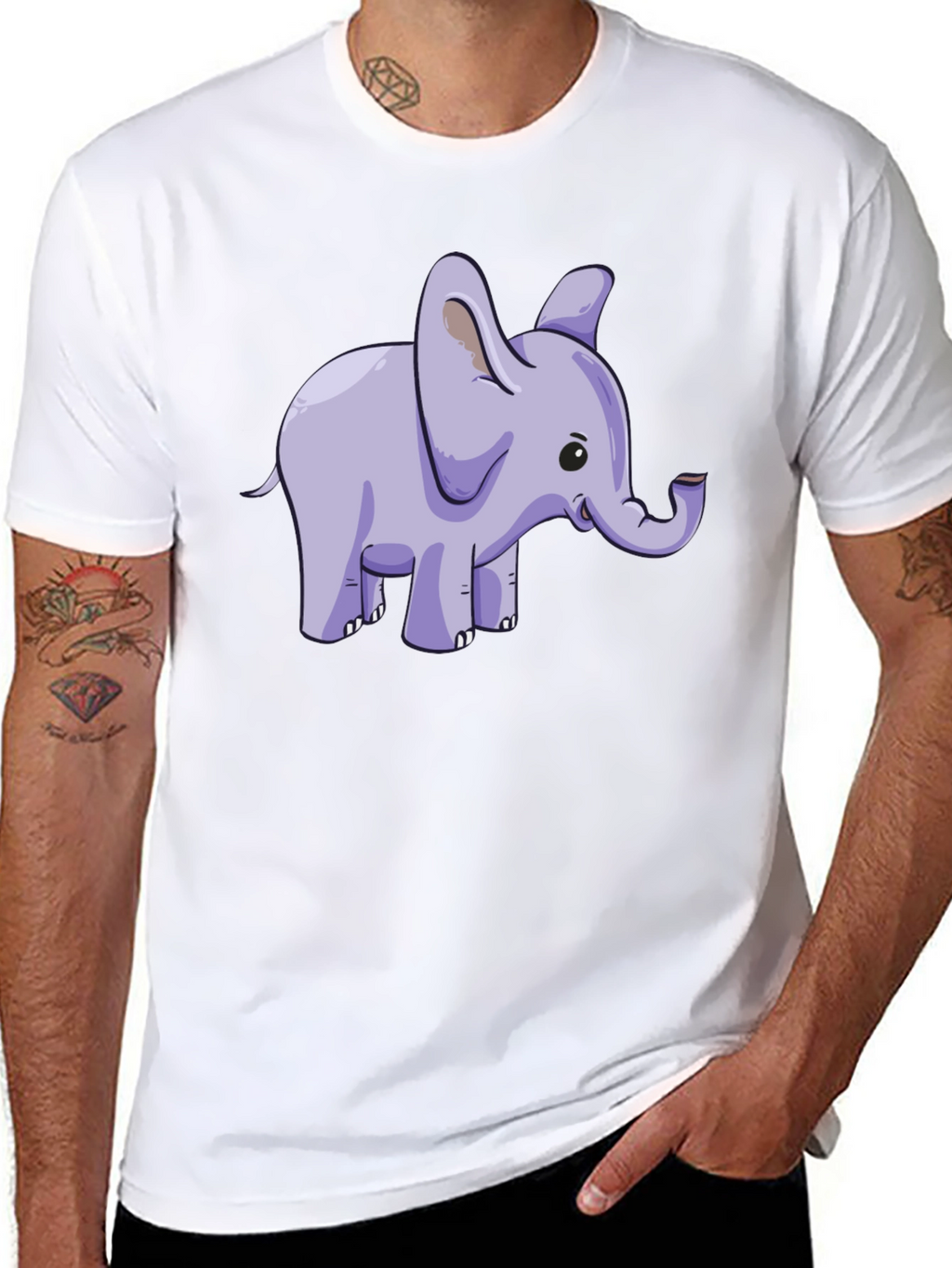 Cute Elephant Graphic Tee - Black Cotton T-Shirt
