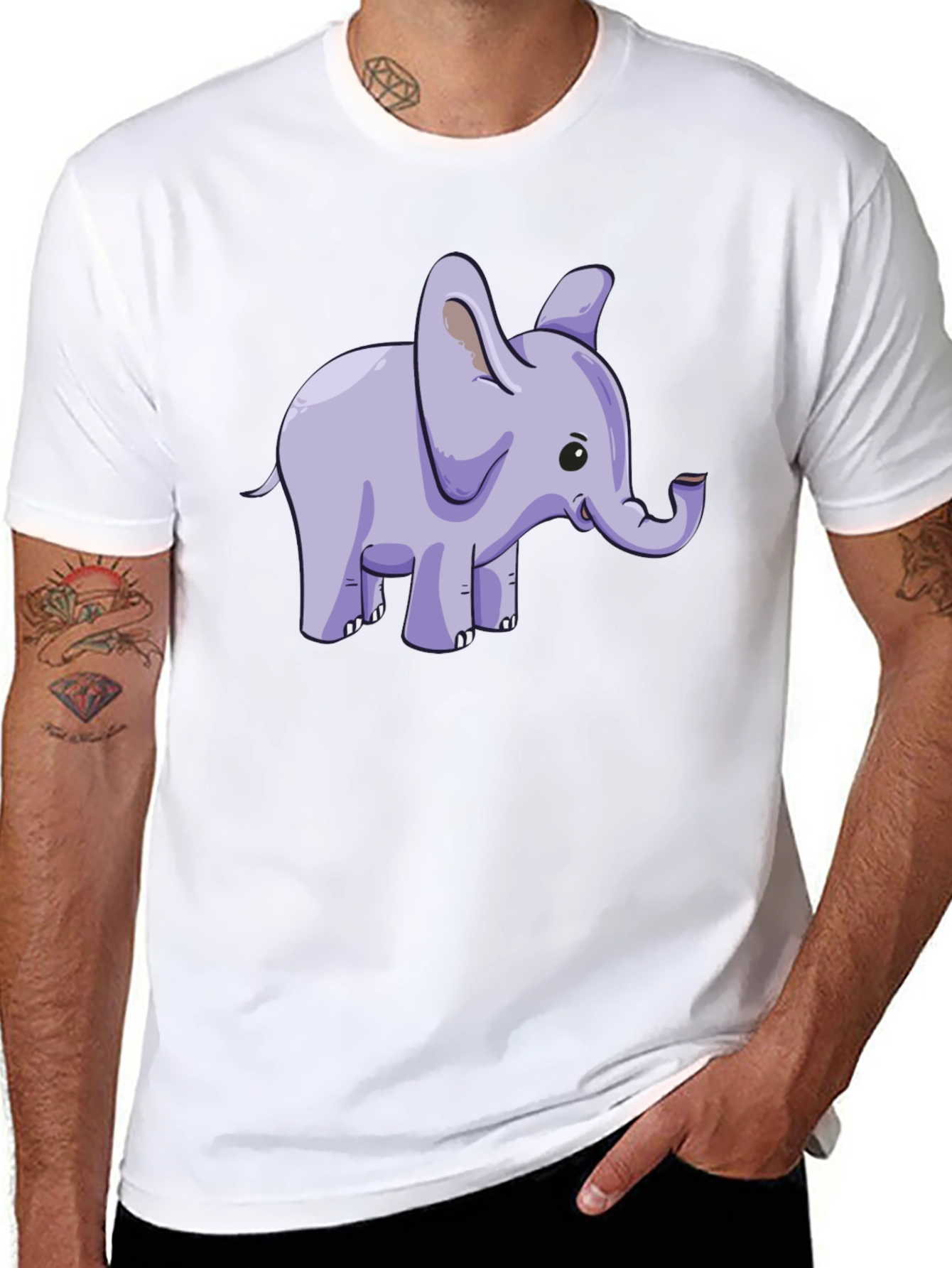 Cute Elephant Graphic Tee - Black Cotton T-Shirt