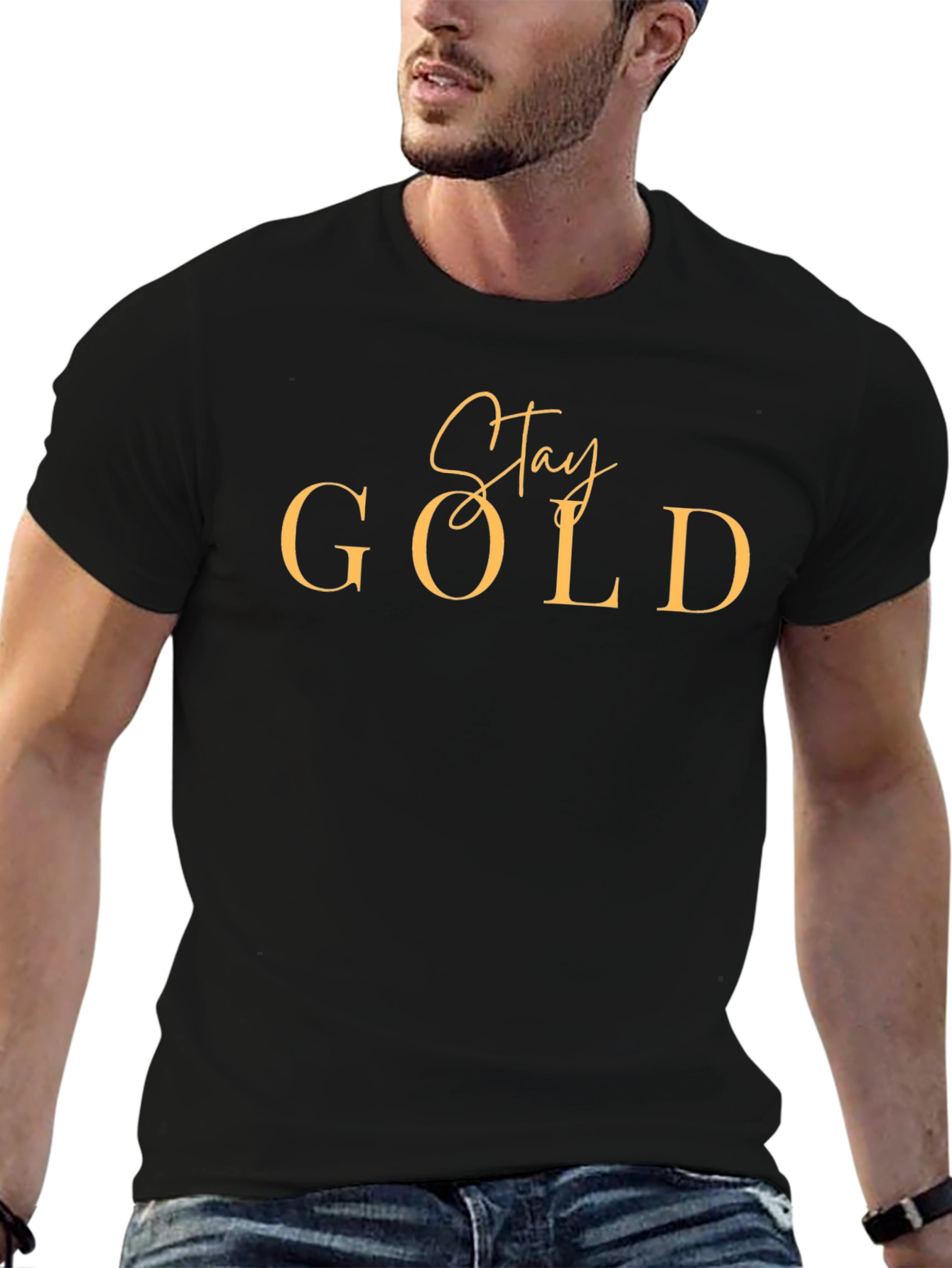Stay Gold Graphic Tee - Mens Black Cotton T-Shirt