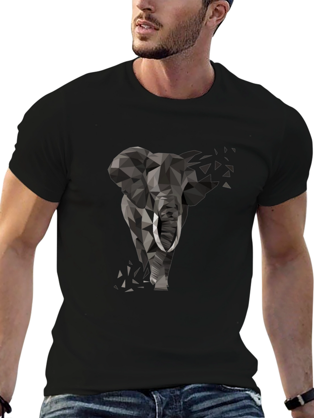 Geometric Elephant Black T-Shirt